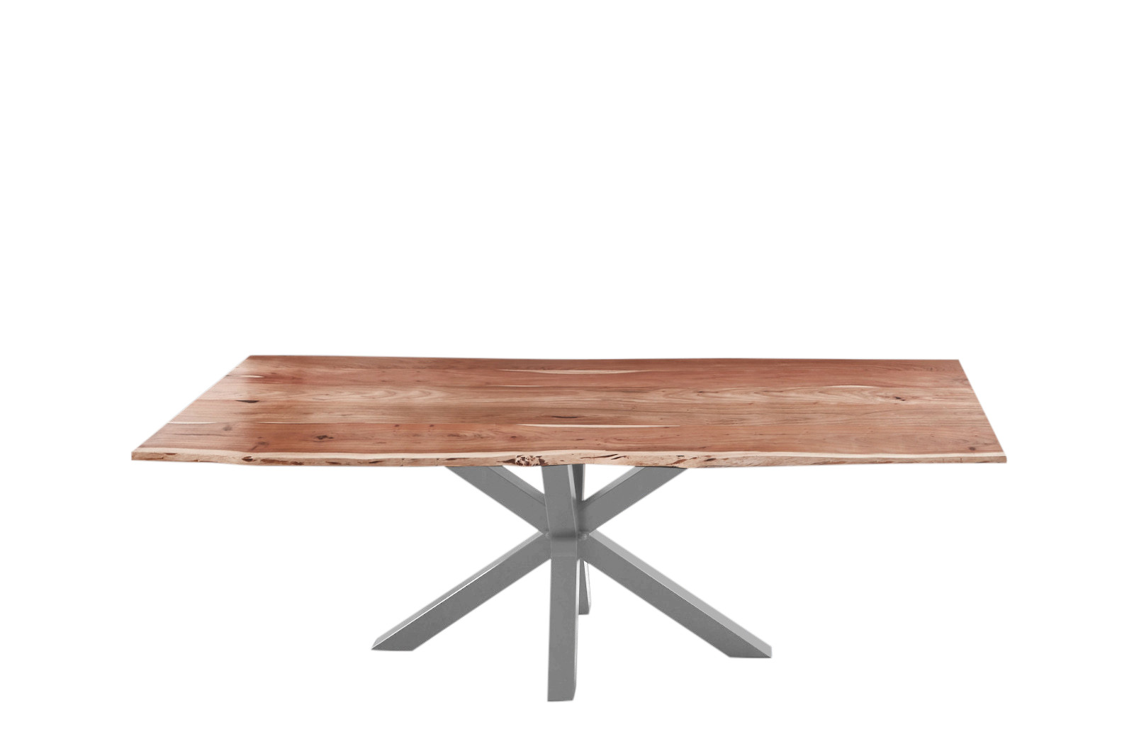  Esstisch Baumkante massiv Akazie natur 280 cm Spider-Gestell Silber QUINCY