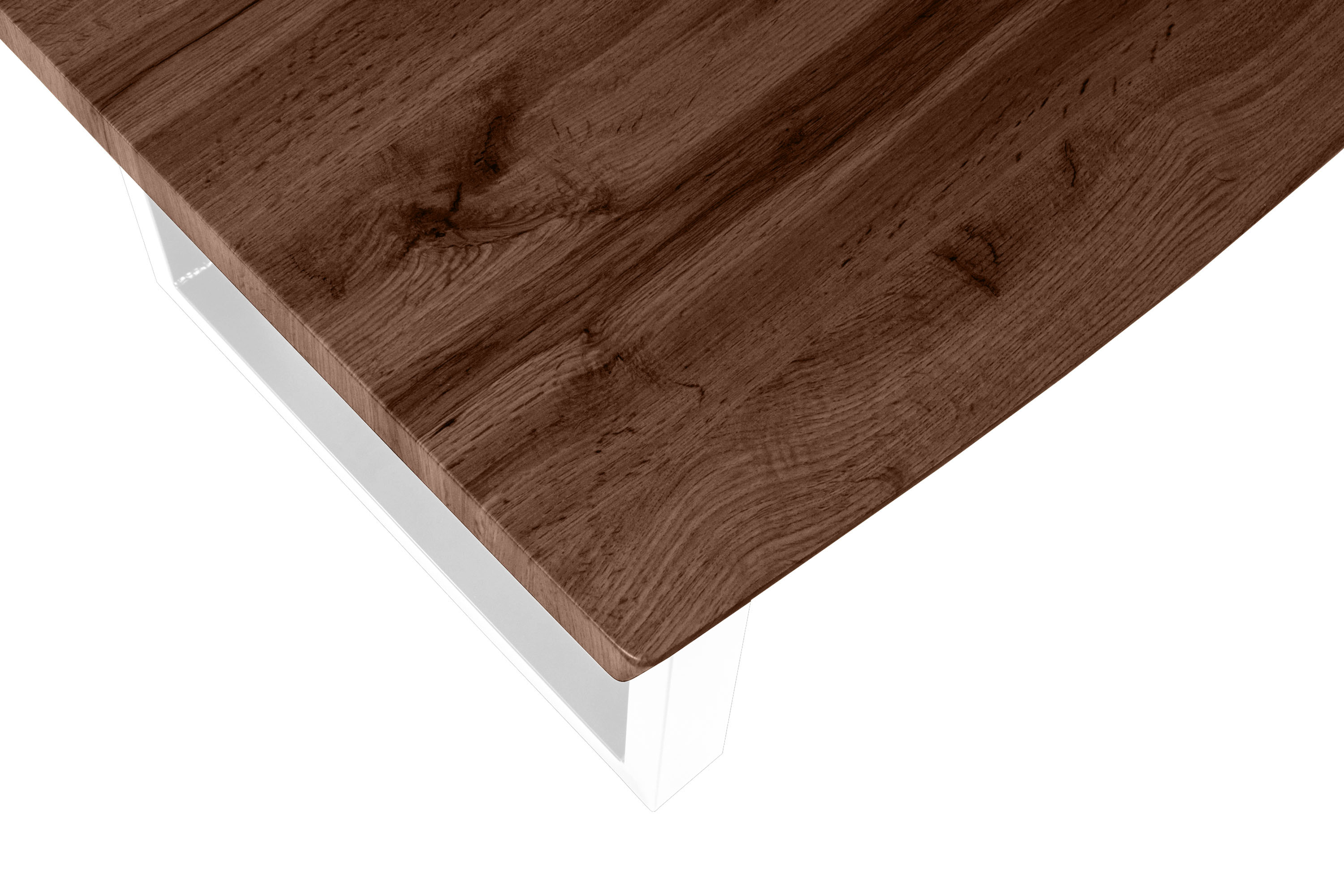 Esstisch Baumkante Holz-Optik Nussbaum 200 x 100 U-Gestell weiß JOSY