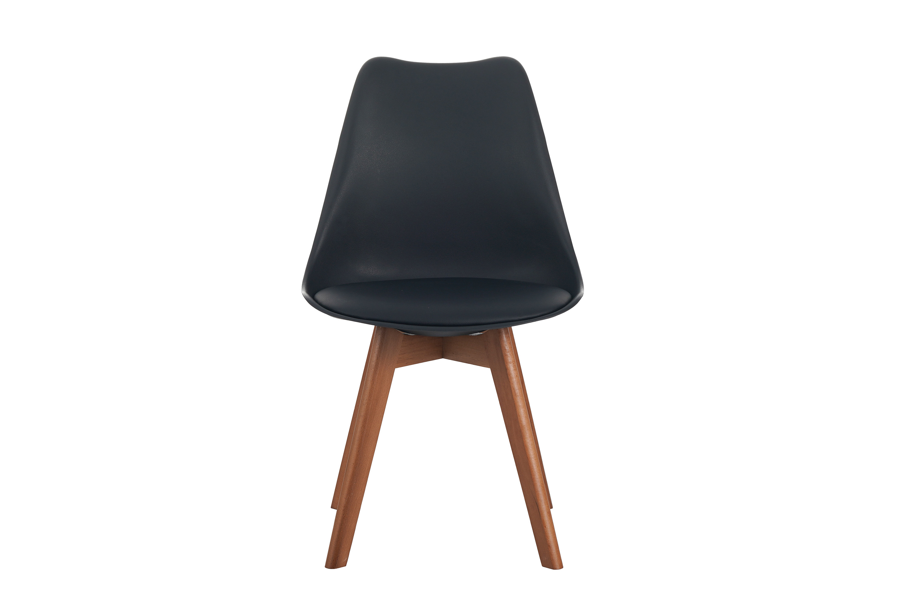Esszimmer Schalenstuhl & Polster Kunstleder schwarz Stuhlbein Massivholz nussbaumfarben LOVELACE