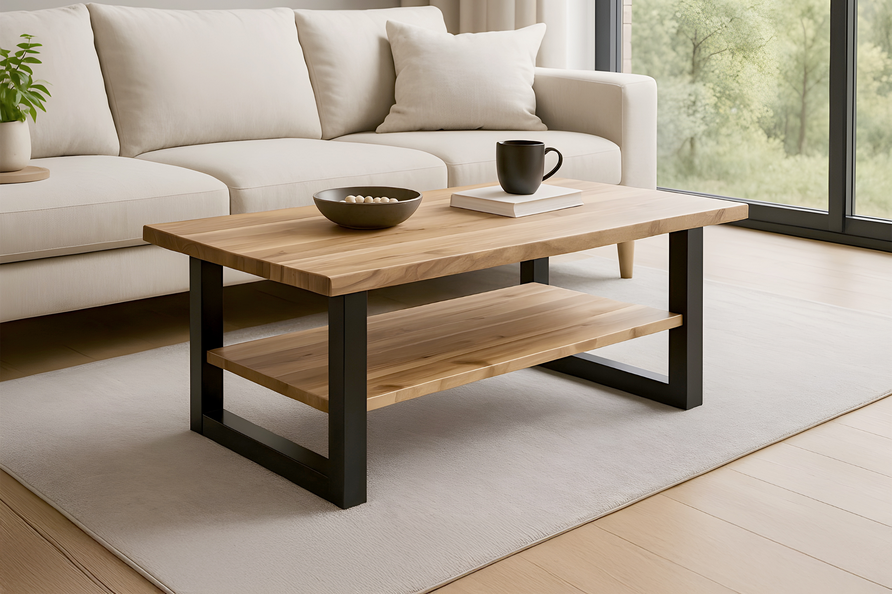 Couchtisch Baumkante 115 x 65 cm Akazie massiv + naturfarben lackiert schwarz PATRICK