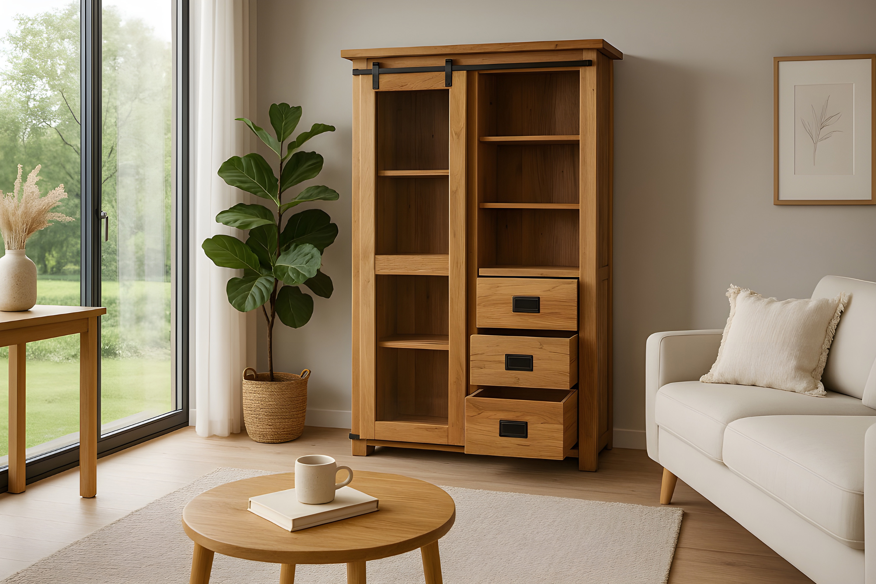 Highboard Vitrine 175 x 100 x 45 cm Akazienholz massiv naturfarben LIBRO