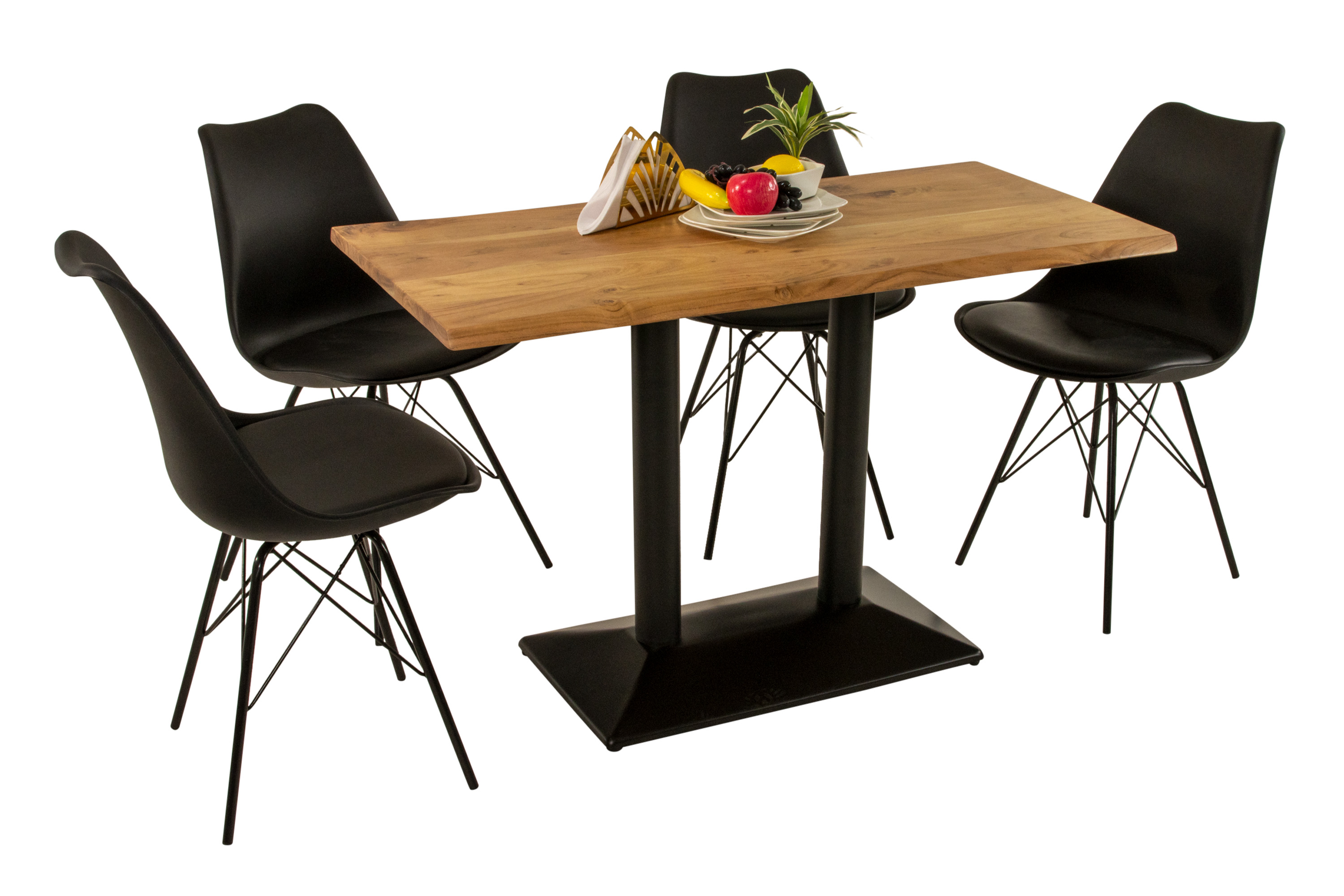 Bistrotisch Baumkante massiv 120 x 70 cm Akazie naturfarben Doppelsäulengestell schwarz ISLA