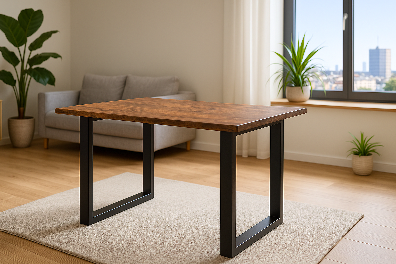 Esstisch Baumkante massiv Akazie nougatfarben 120 x 80 cm schwarz LAURINA