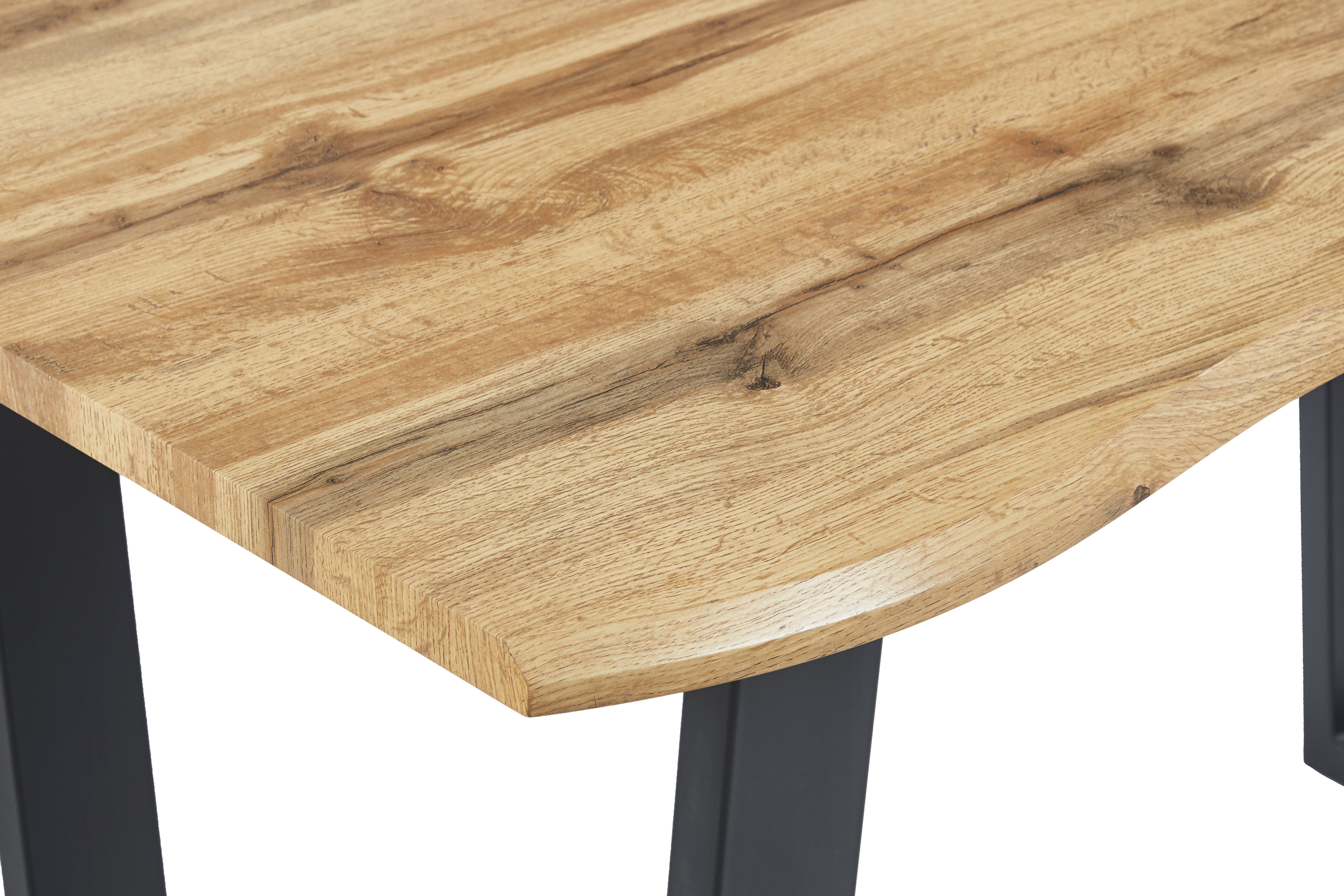 Esstisch Baumkante Holz Wildeiche-Optik 140 x 80 V-Gestell Metall schwarz KOPENHAGEN