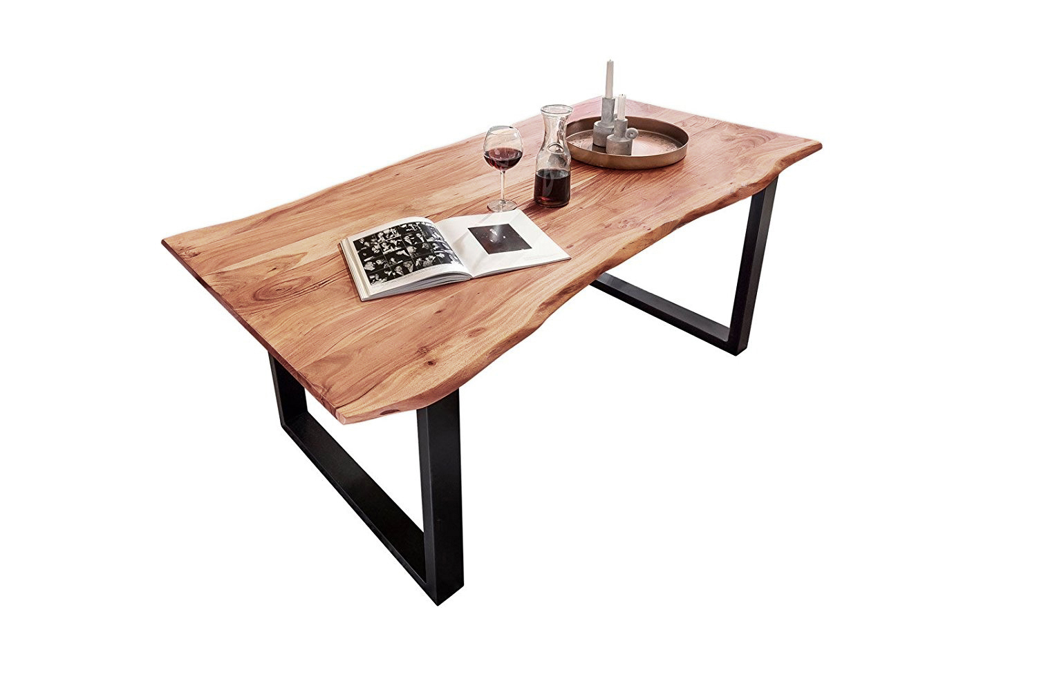 Esstisch Baumkante massiv Akazie natur 200 x 100 schwarz QUINN Esstisch Baumkante massiv Akazie natur 200 x 100 schwarz QUINN
