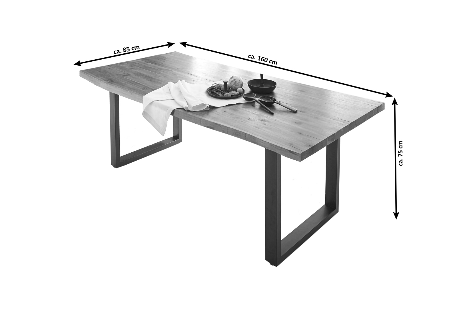 Esstisch Baumkante massiv Akazie cognac 160 x 85 schwarz IMKA