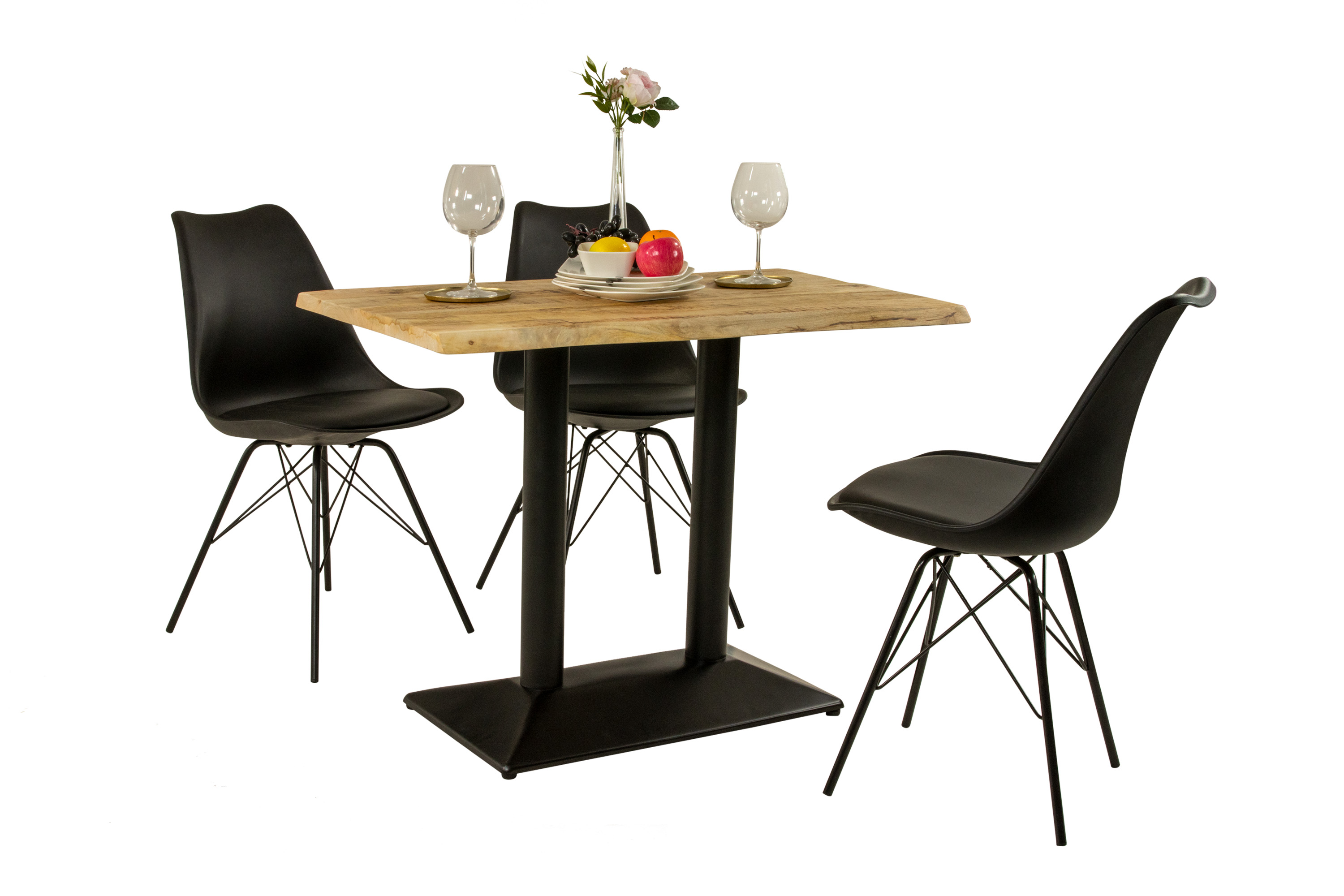 Bistrotisch Baumkante massiv 100 x 60 cm naturfarben Mango Doppelsäulengestell schwarz ISLA