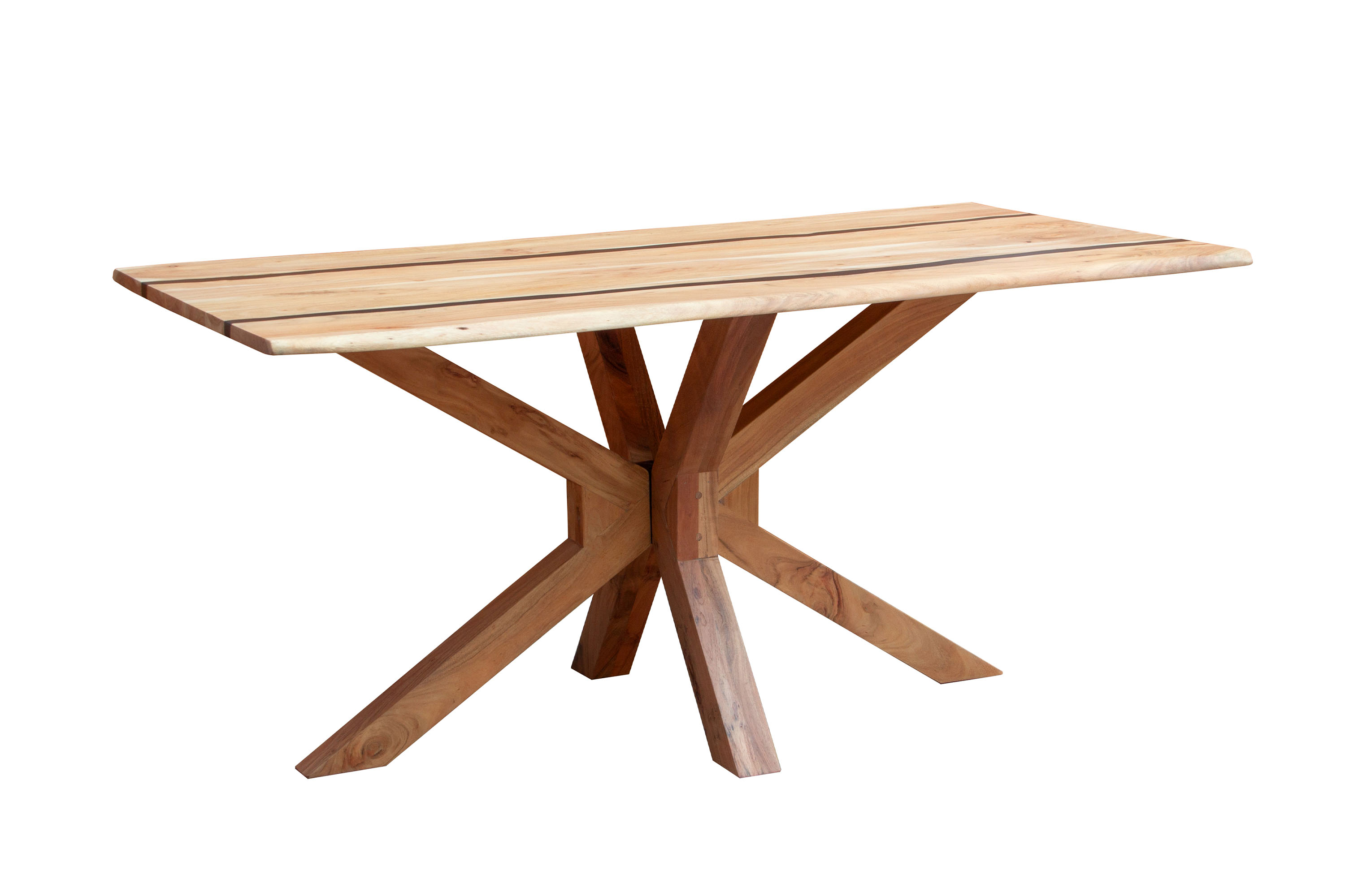 Esstisch 160 x 85 cm Akazie massiv natur mit schwarzen Resin-Adern Spider-Gestell Holz natur PETER