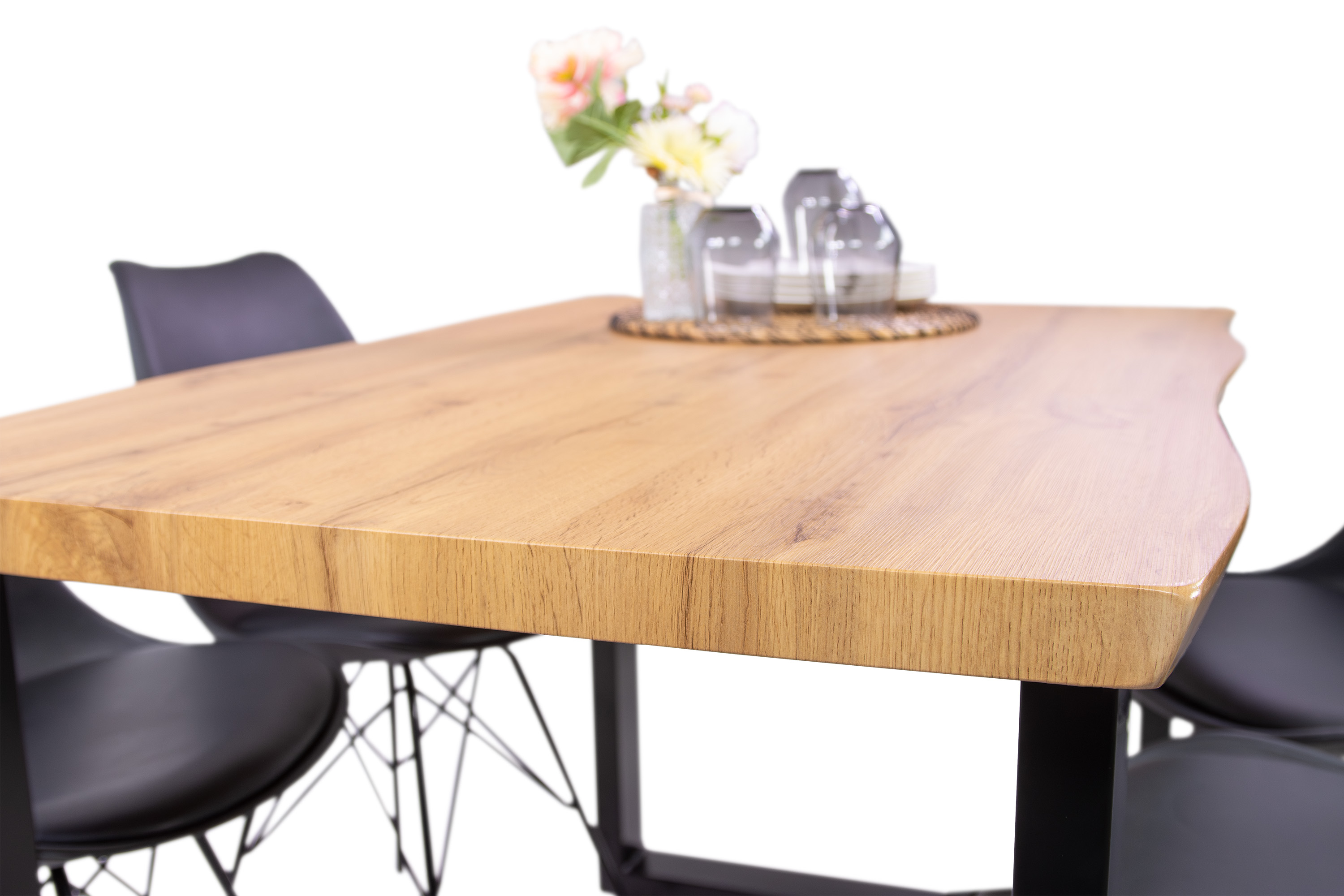 Esstisch Baumkante Holz-Optik Wildeiche 120 x 80 U-Gestell schwarz JOSY