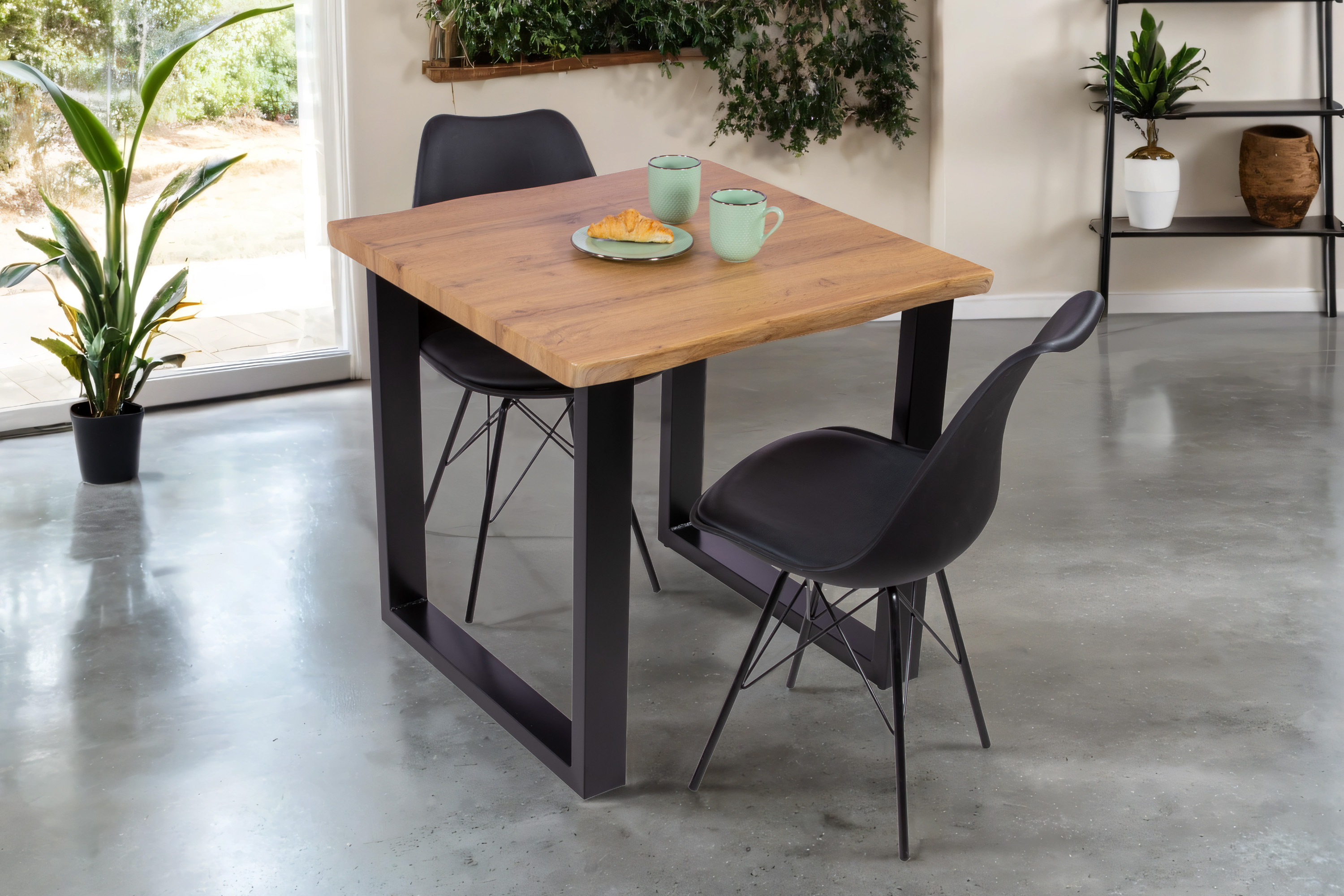 Esstisch Baumkante Holz-Optik Wildeiche 80 x 80 U-Gestell schwarz JOSY Esstisch Baumkante Holz-Optik Wildeiche 80 x 80 U-Gestell schwarz JOSY