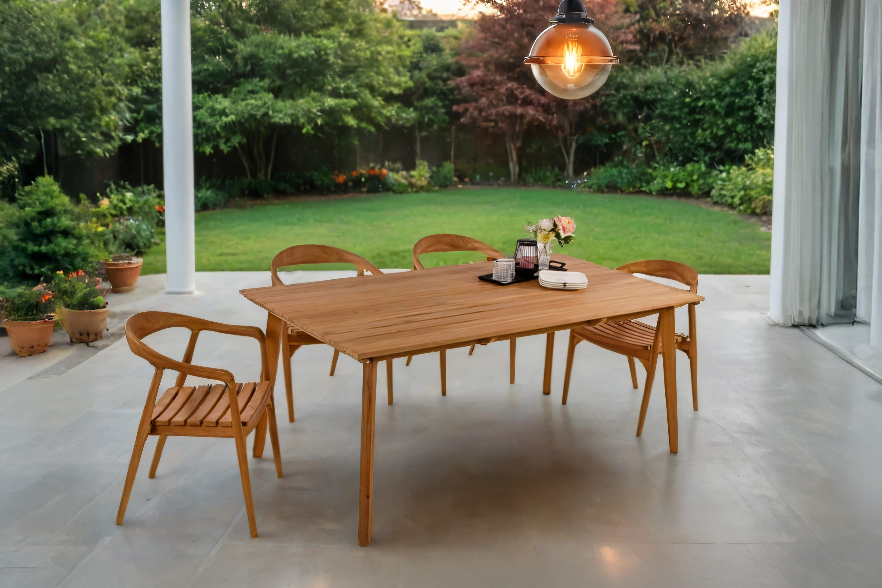 Gartengruppe 5tlg Gartentisch Teak 180 x 100 cm mit 4 Gartenstühlen HARRY