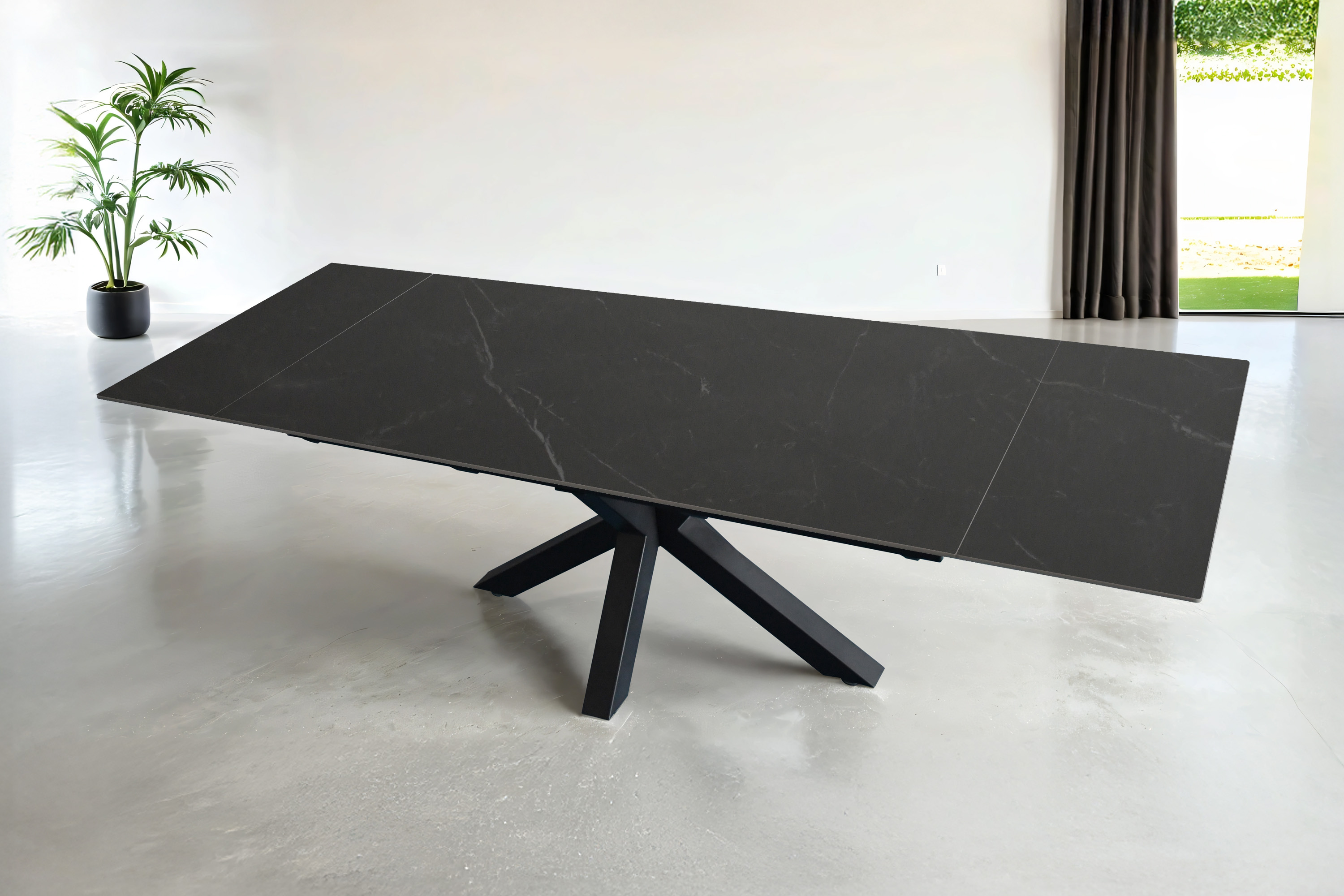 Esstisch Keramik schwarz 180(260) x 90 ausziehbar Spider-Gestell schwarz MIMO