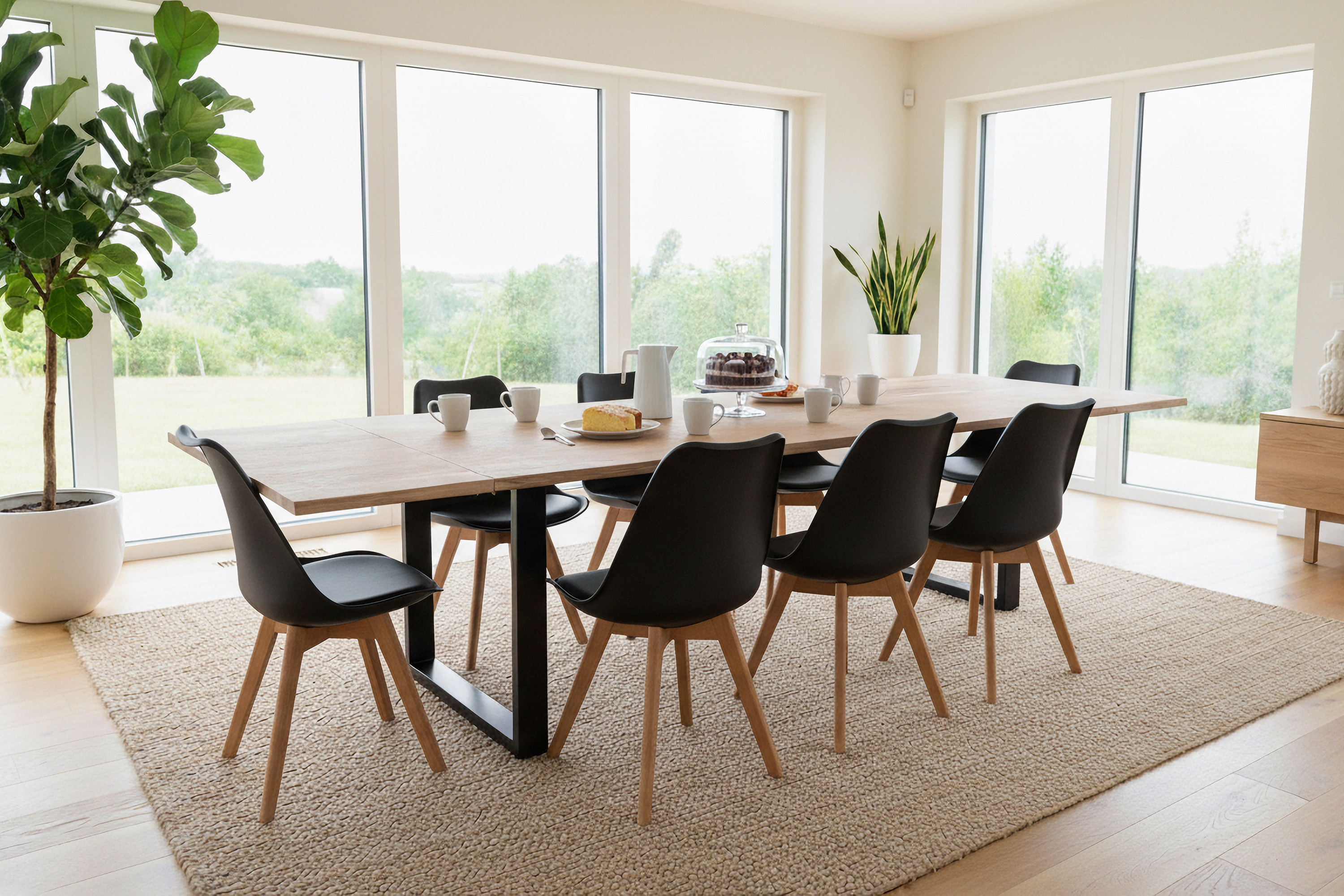 Esstisch Baumkante Akazie natur 220(320)x100 Ansteckplatten U-Gestell schwarz AVINO
