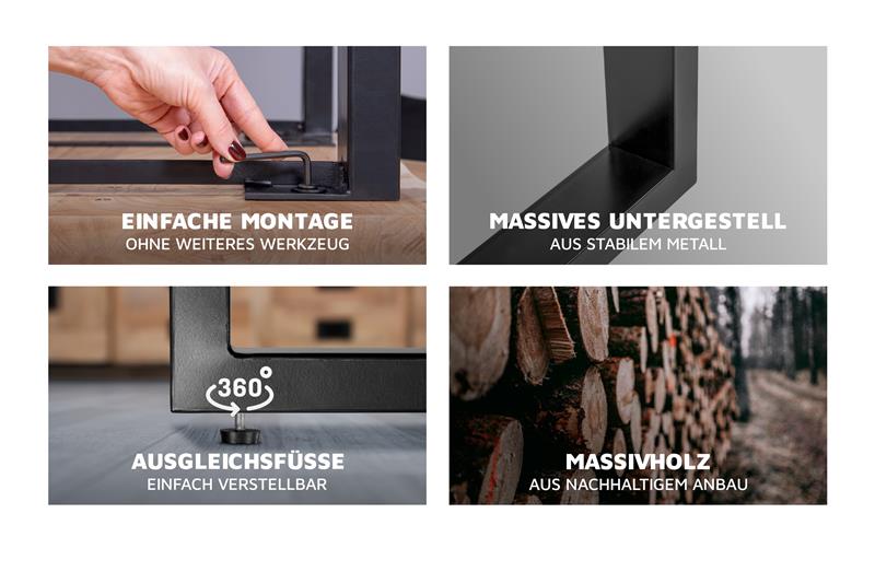 Esstisch Baumkante massiv Akazie natur 300 x 100 schwarz MILO