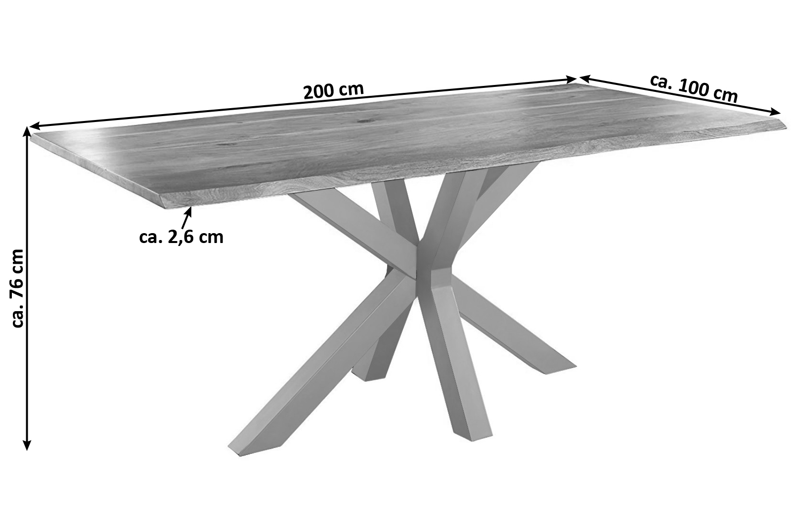 Esstisch Baumkante massiv Akazie natur 200 x 100 silber SPYRO Esstisch Baumkante massiv Akazie natur 200 x 100 silber SPYRO