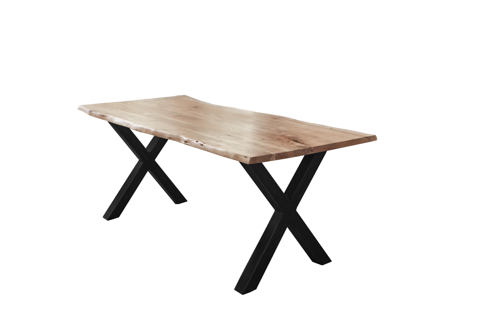 Esstisch Baumkante Akazie naturfarben 200 x 100 cm X-Gestell schwarz FREDERIK