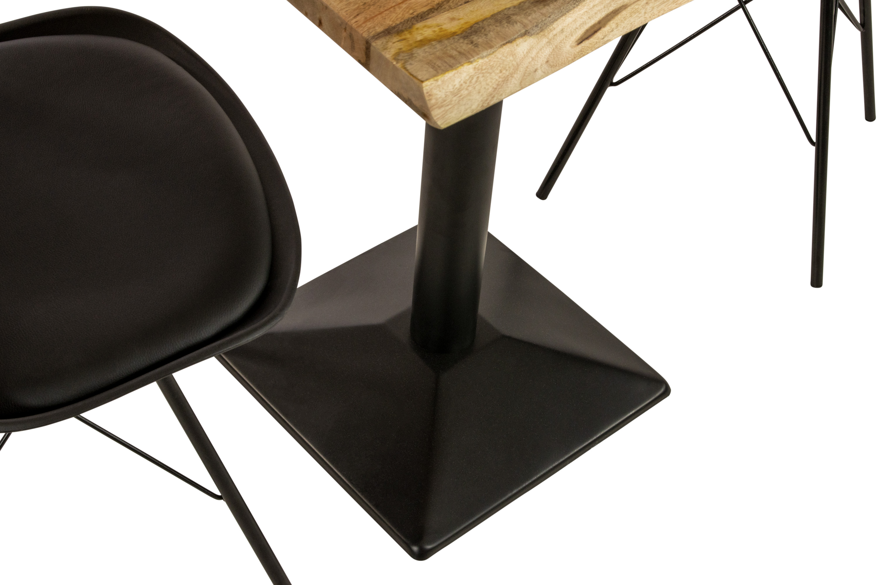 Bistrotisch Baumkante massiv 60 x 60 cm Mango rough schwarz Säulengestell INES
