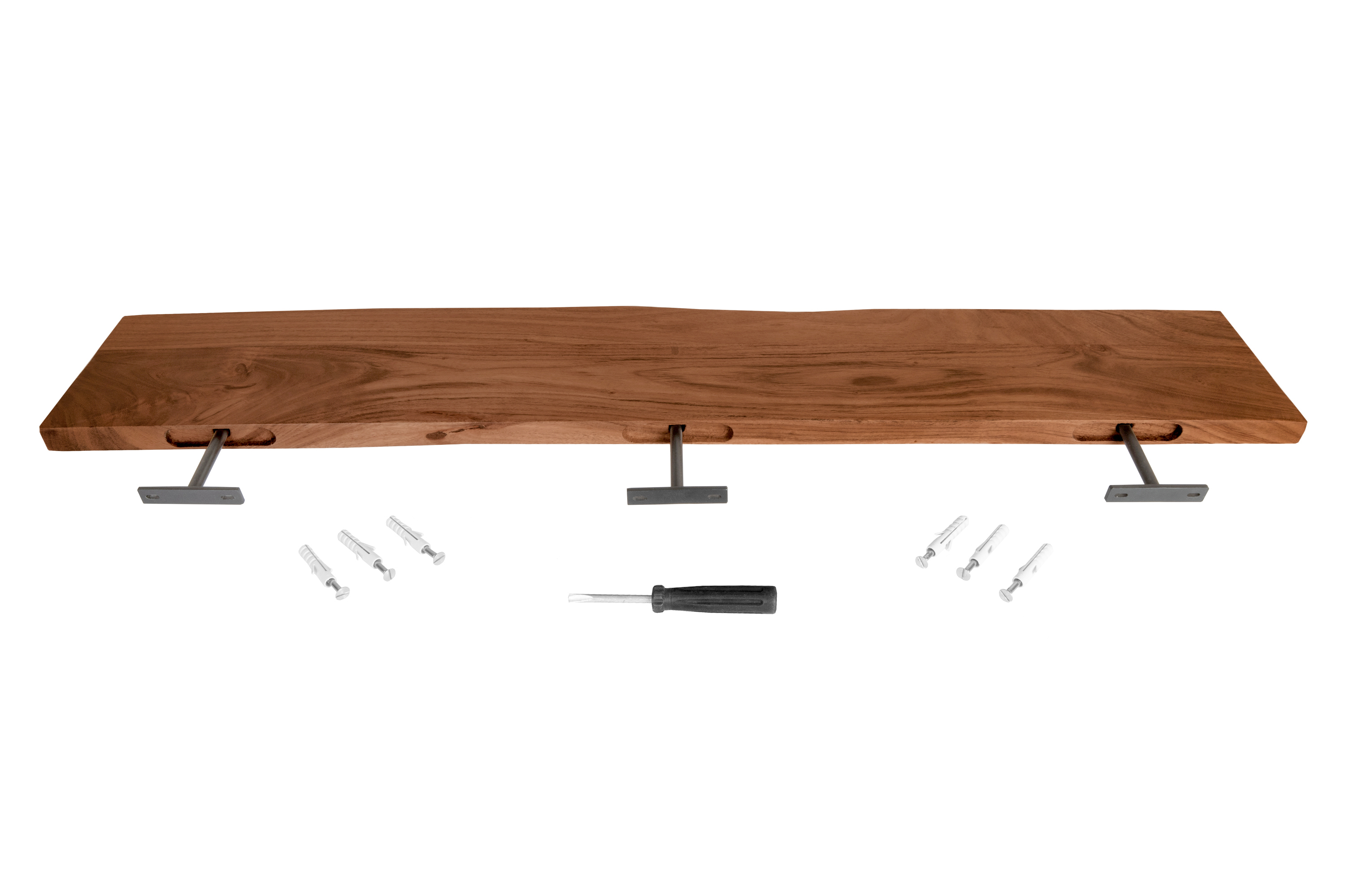Steckboard mit Baumkante Wandregal Akazie massiv nussbaum lackiert 130 x 20 Amanda