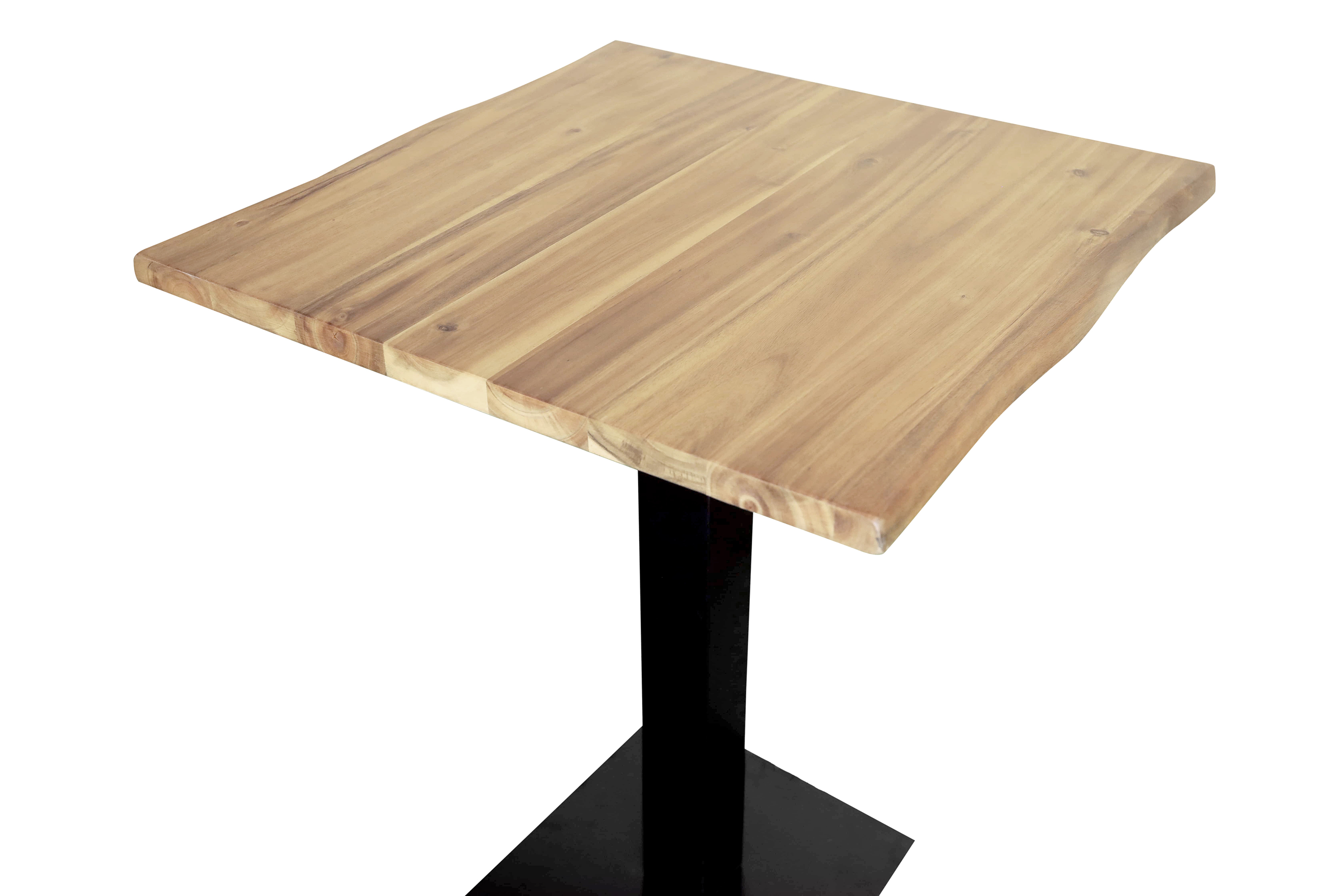 Bistrotisch Baumkante massiv 60 x 60 cm Akazie naturfarben lackiert schwarz Säulengestell Iris