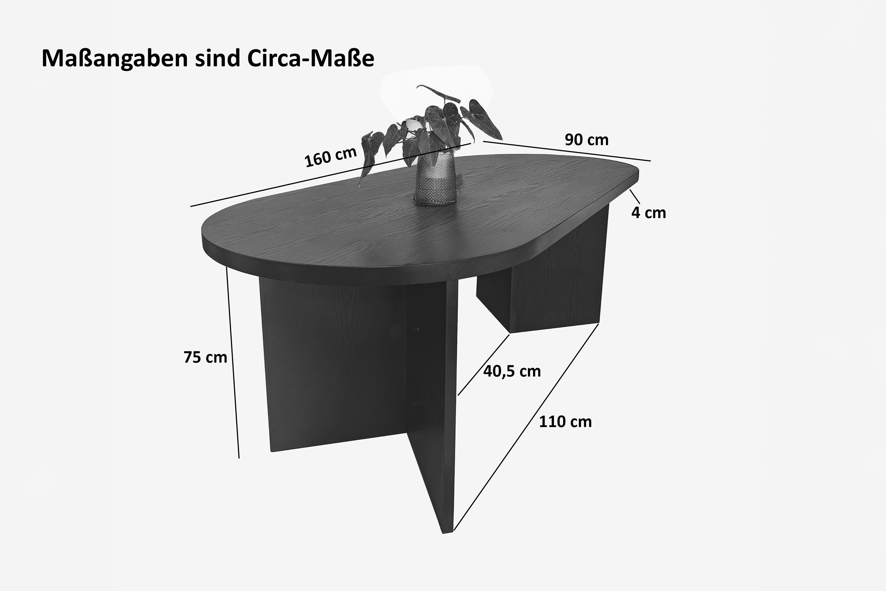 Esstisch 160 x 90 cm Holz Schwarze-Optik gerade Kante oval V-Gestell OVI