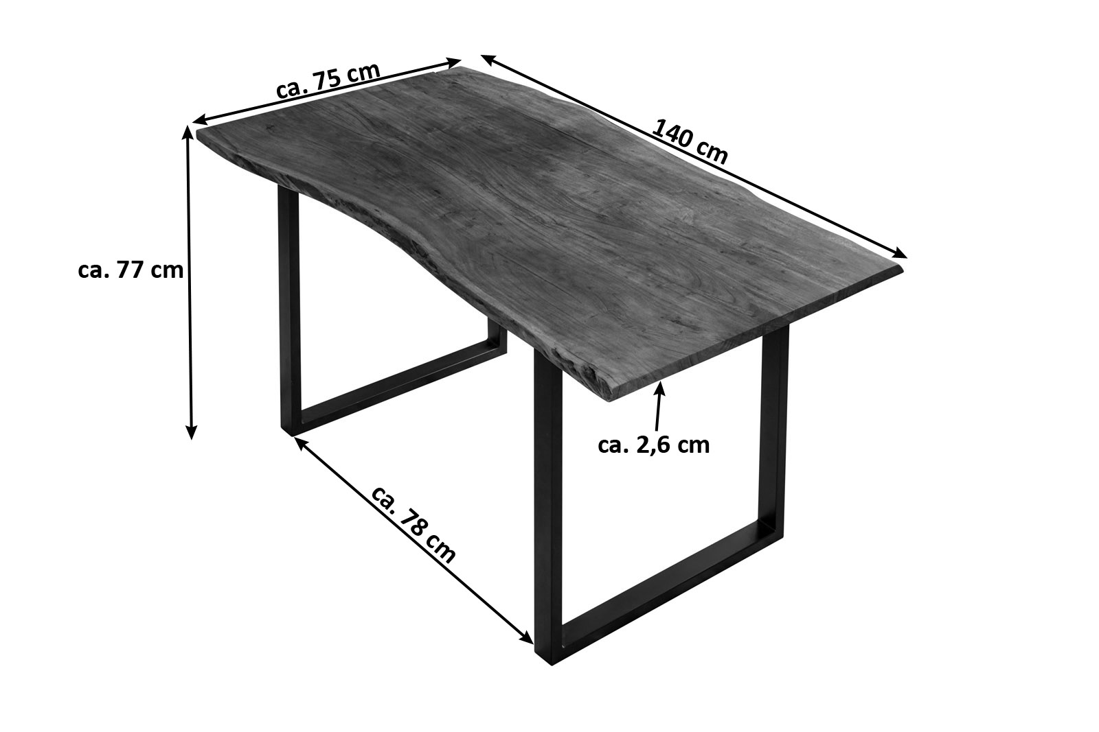 Esstisch Baumkante massiv Akazie nussbaumfarben 140 x 75 cm schwarz U-Gestell BILLY Esstisch Baumkante massiv Akazie nussbaumfarben 140 x 75 cm schwarz U-Gestell BILLY