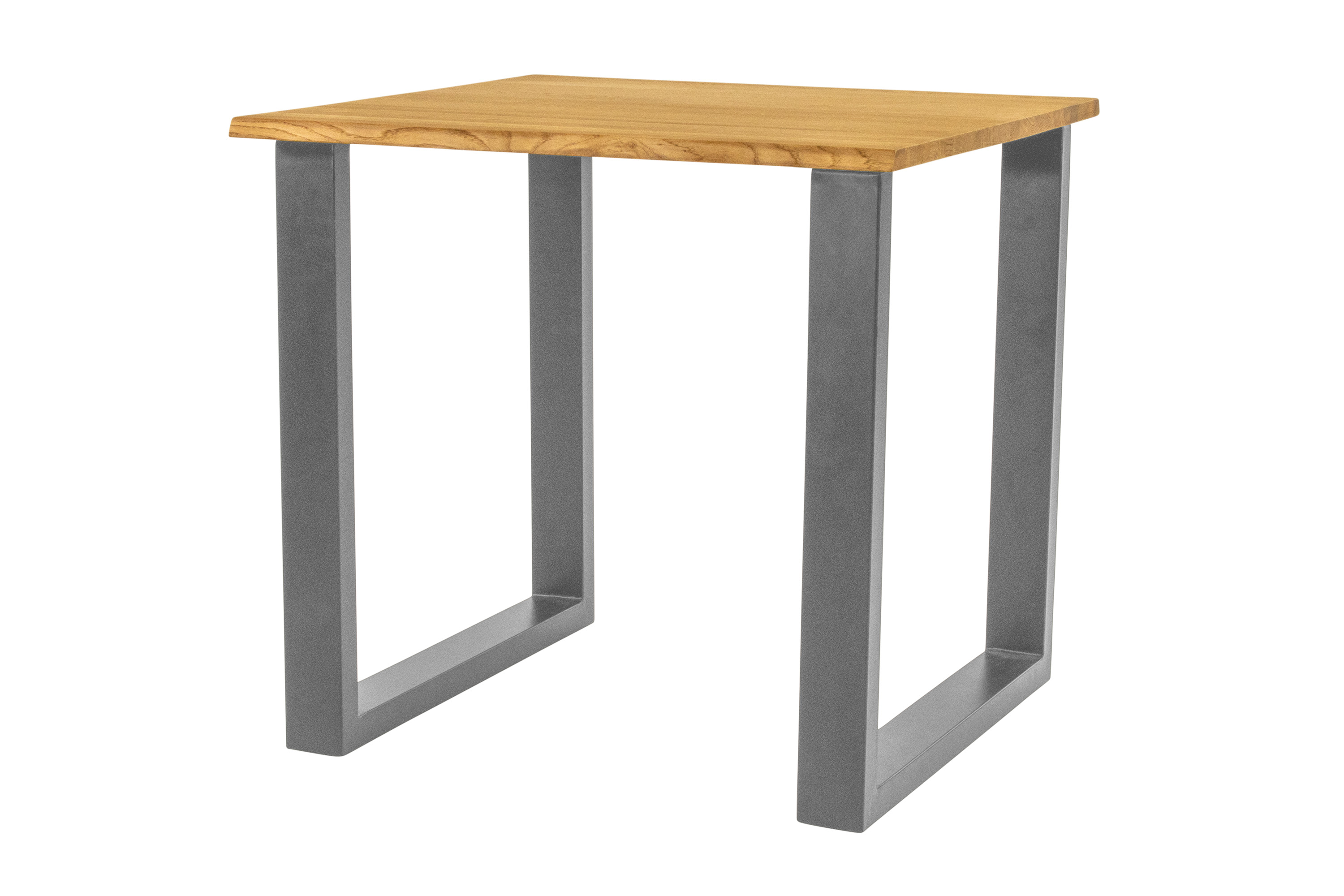 Esstisch Baumkante massiv Eiche geölt 80 x 80 cm U-Gestell silber SALVADOR