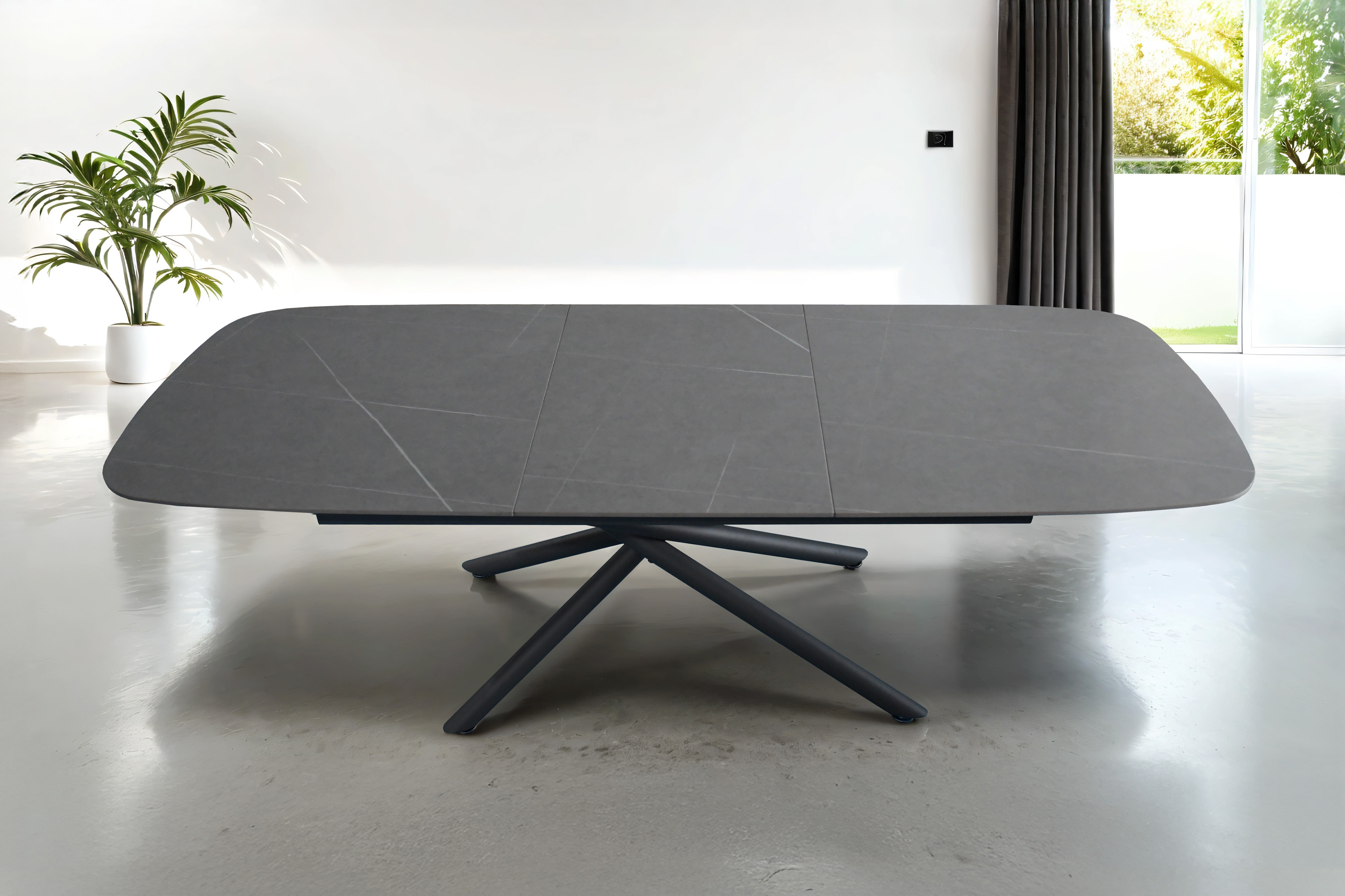 Esstisch Keramik 180 (240) x 90 mit ausziehbar grau Mikado-Gestell MELODIE