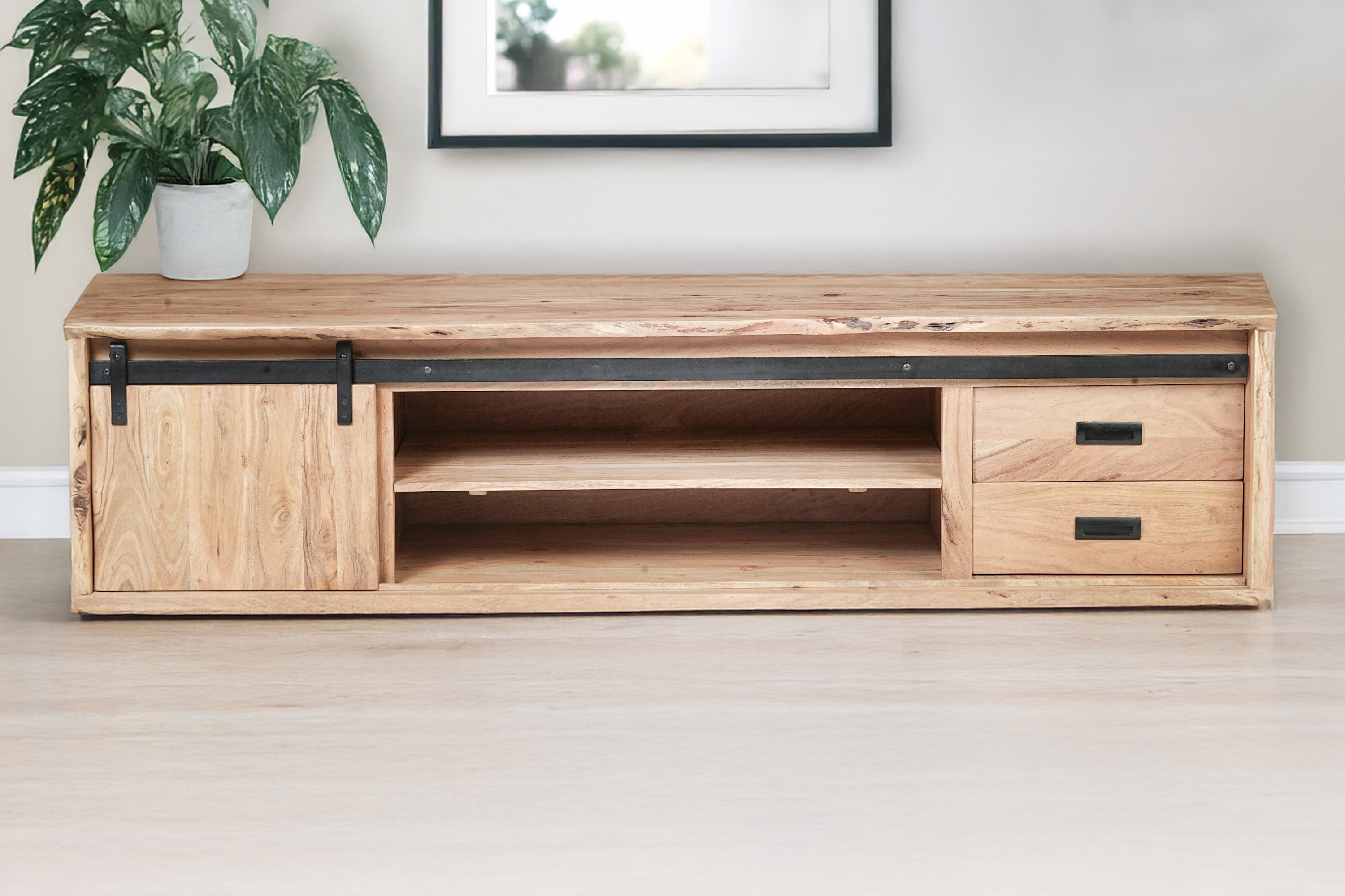 Lowboard Baumkante 200 x 55 x 50 cm Akazienholz massiv naturfarben LIAN II