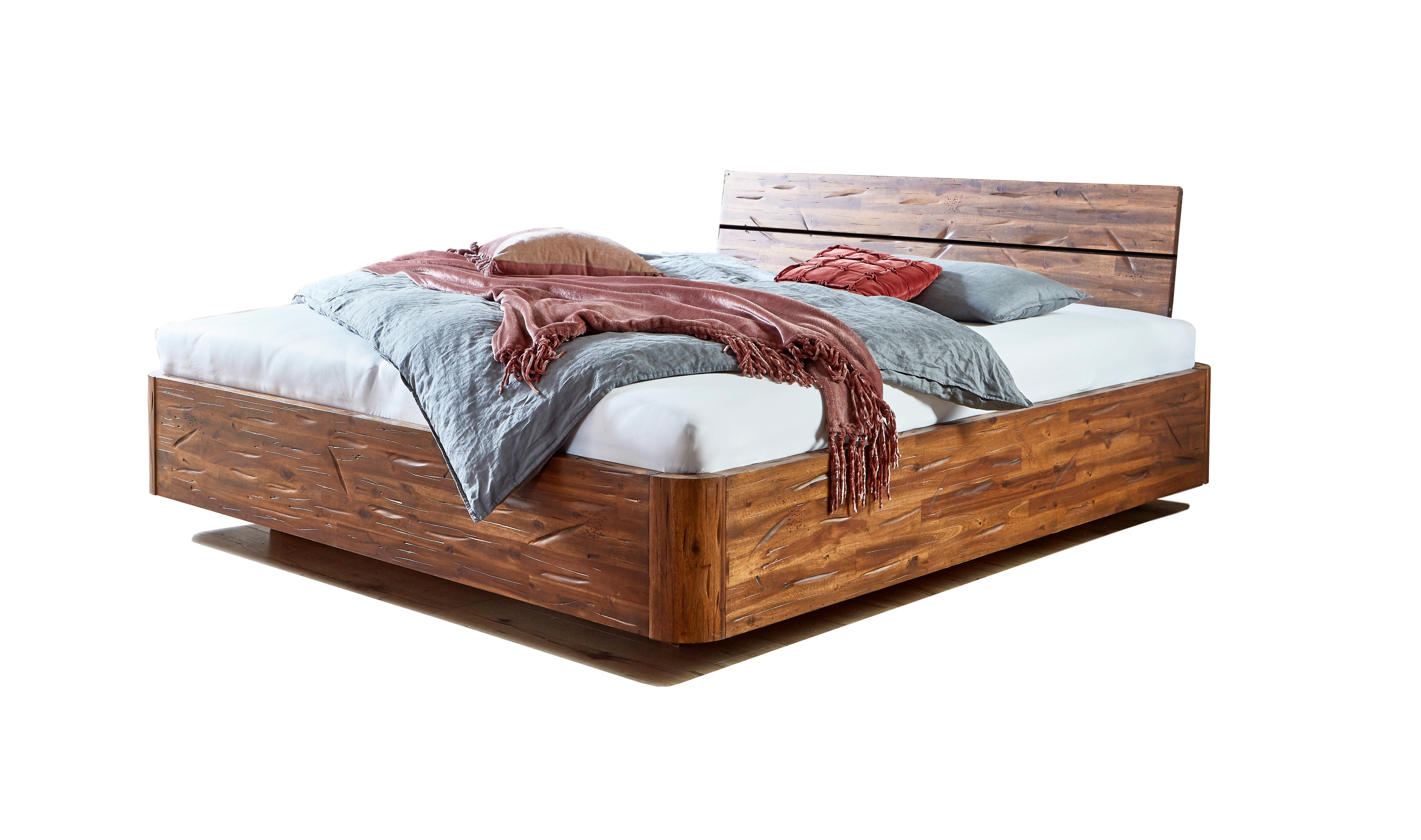 Schwebebett Holzbett Akazienholz 180 x 200 cm geteiltes Kopfteil LANZAROTE