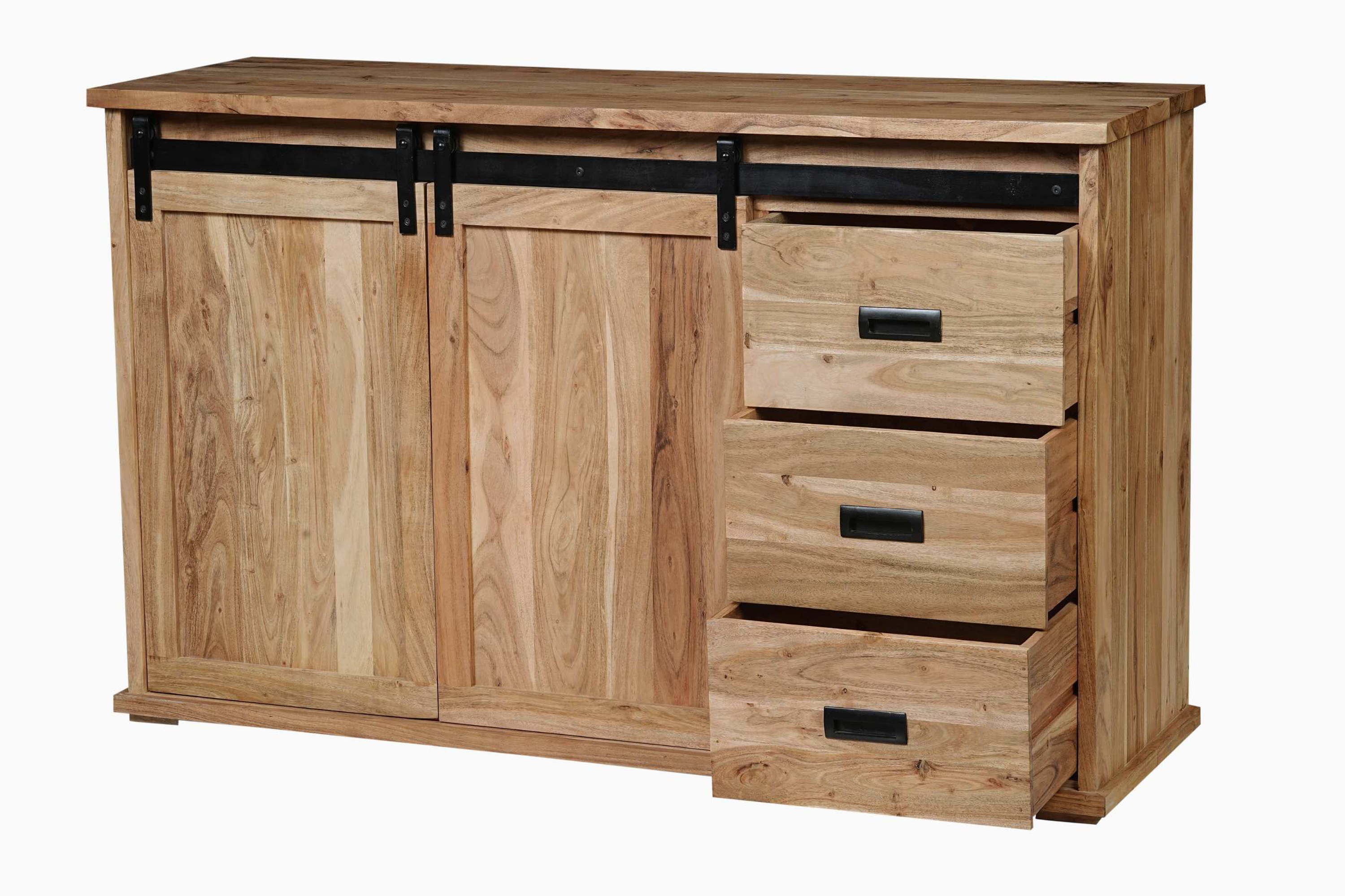 Wein-Sideboard 85 x 45 x 145 cm Akazienholz massiv naturfarben ohne Baumkante LIAN 1