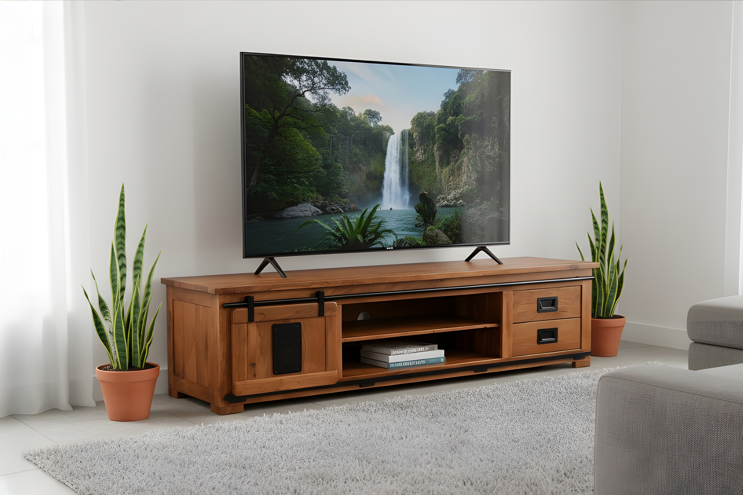 Lowboard TV-Board Akazie massiv nussbaumfarben 200 x 55 x 50 cm LIBRO