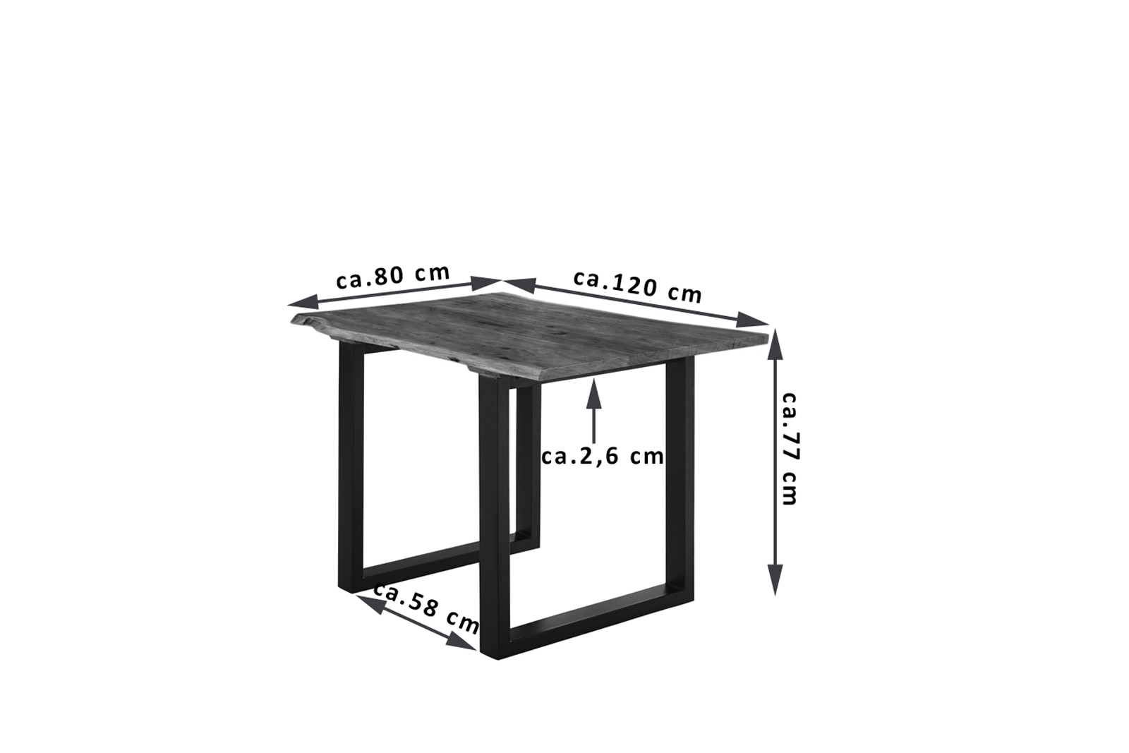 Esstisch Baumkante massiv Akazie nussbaum 120 x 80 schwarz U-Gestell LUBIN