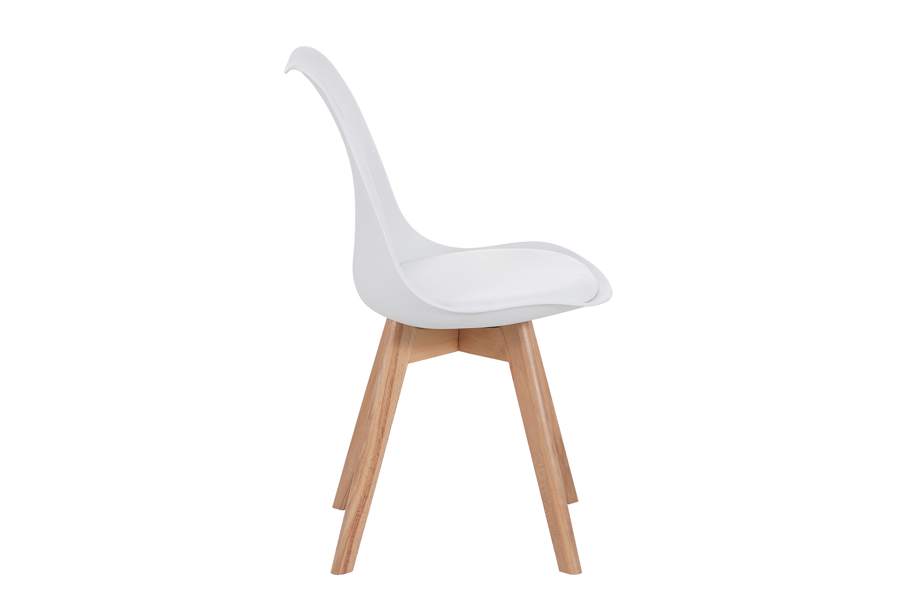Esszimmer Schalenstuhl & Polster Kunstleder weiß Stuhlbein Massivholz buchefarben LOVELACE