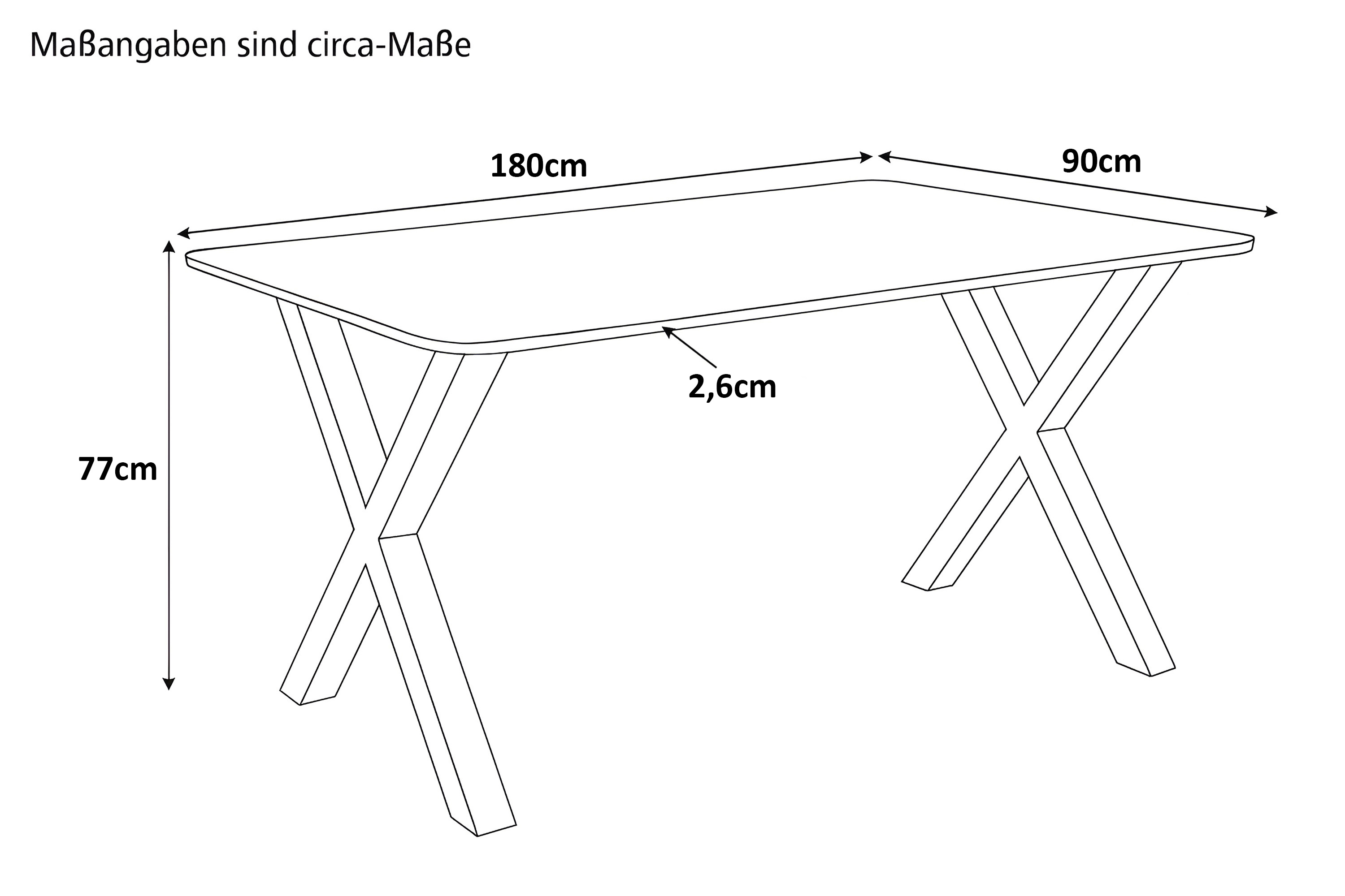Esstisch 180 x 90 cm Akazie massiv kastanienfarben Schweizer Kante X-Gestell schwarz ROBERTO