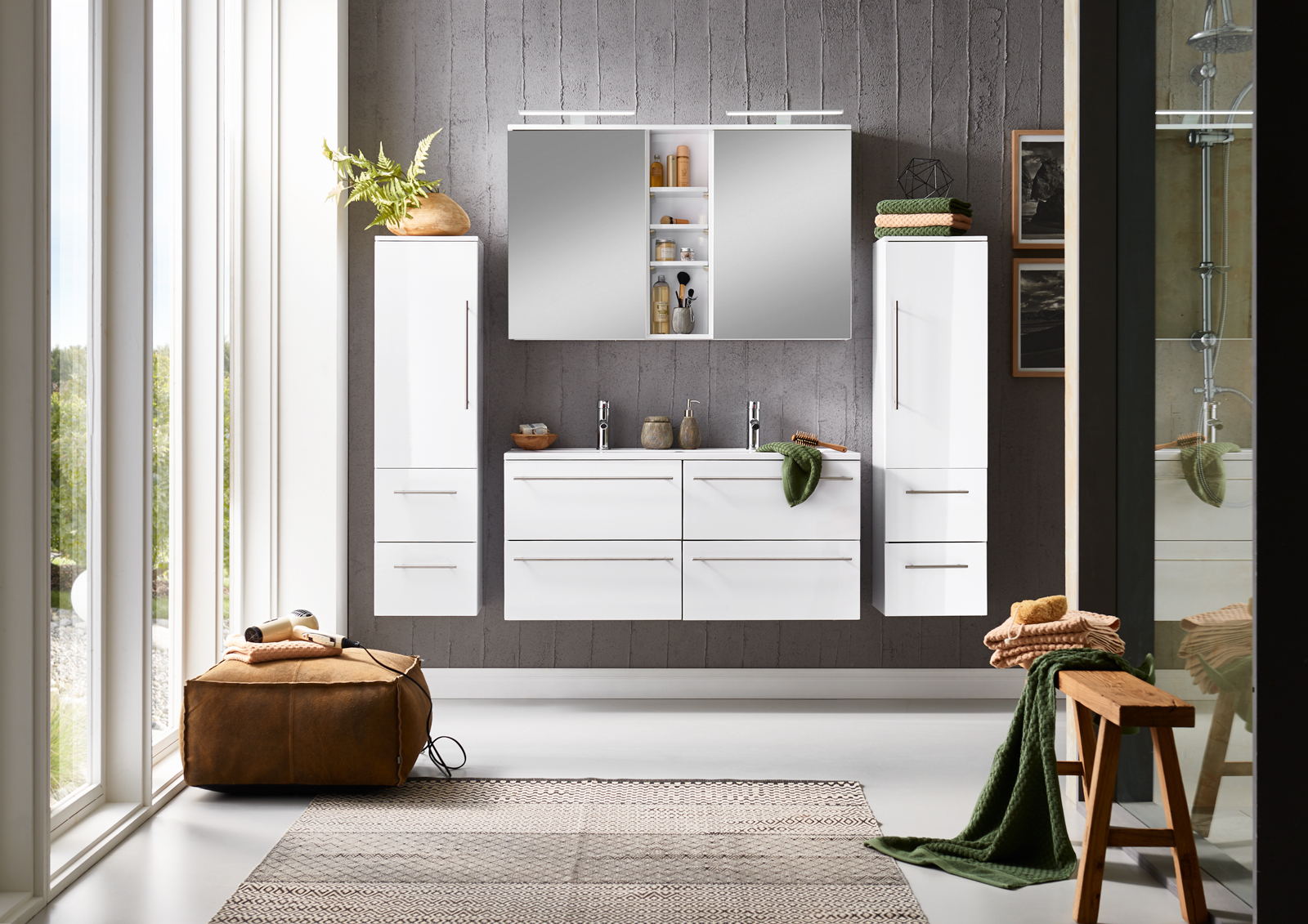 Doppelwaschtisch 120 cm Hochglanz weiss 4tlg. VILLA