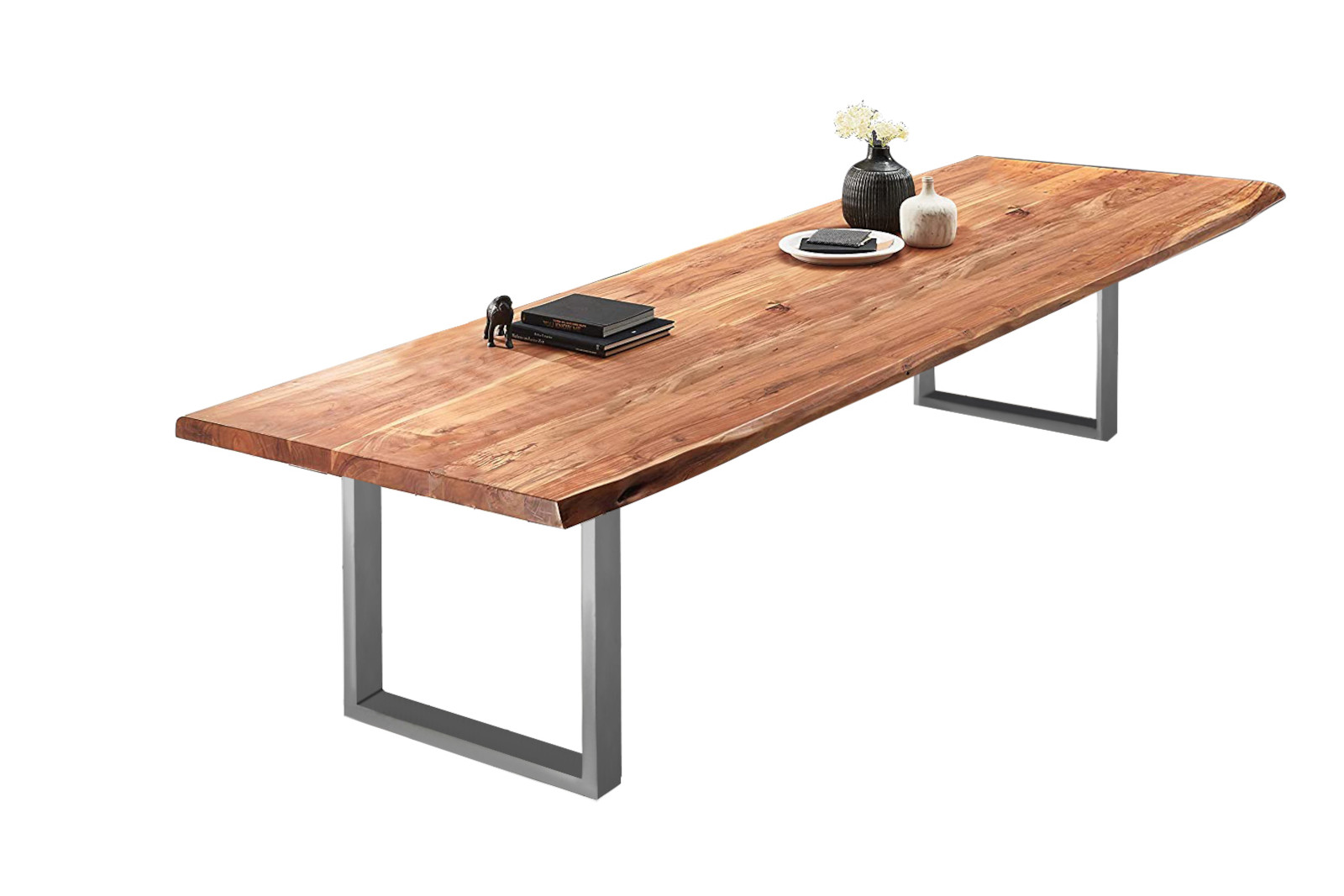  Esstisch Baumkante massiv Akazie natur 300 x 110 silber VALIN