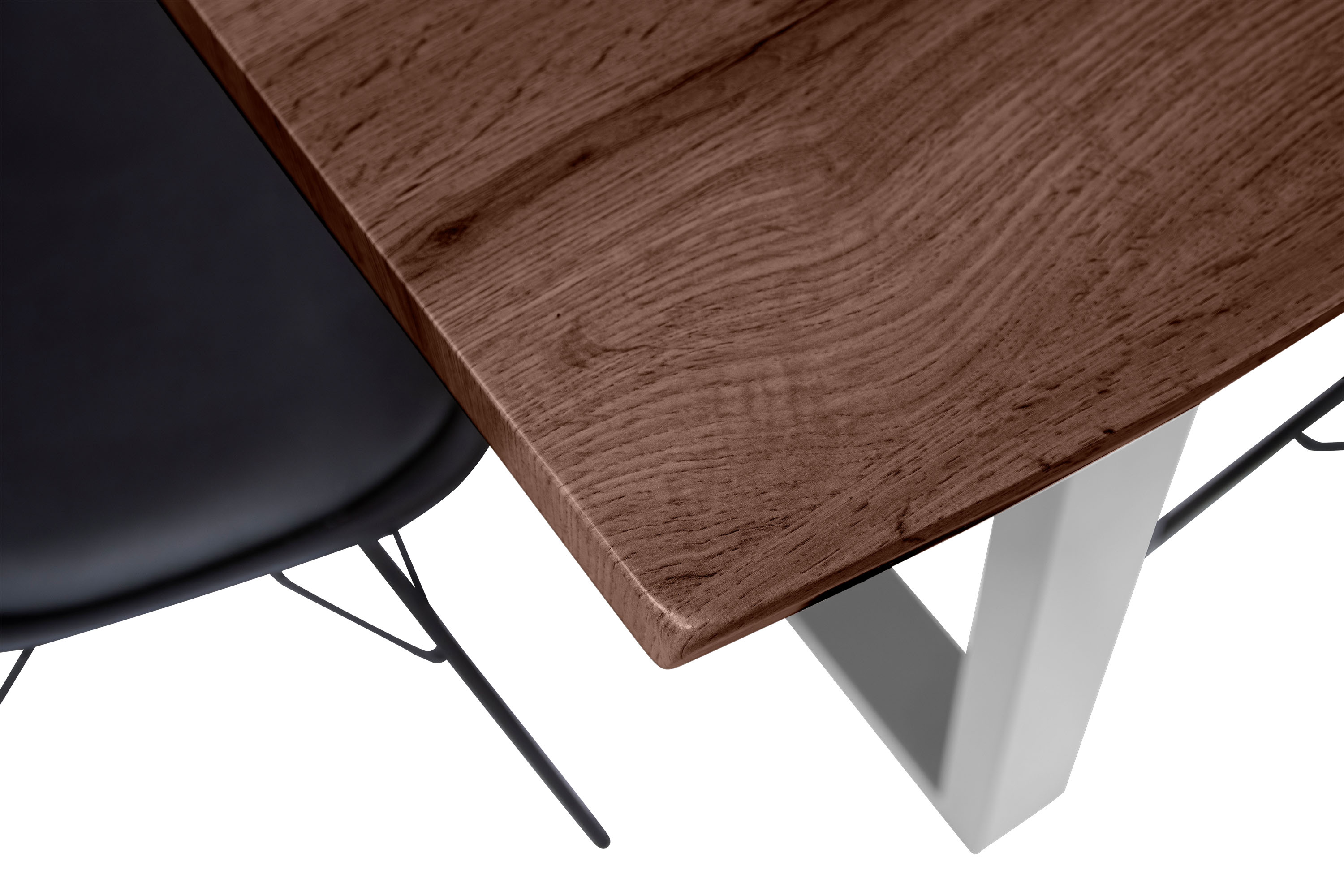 Esstisch Baumkante Holz-Optik Nussbaum 180 x 90 U-Gestell silber JOSY