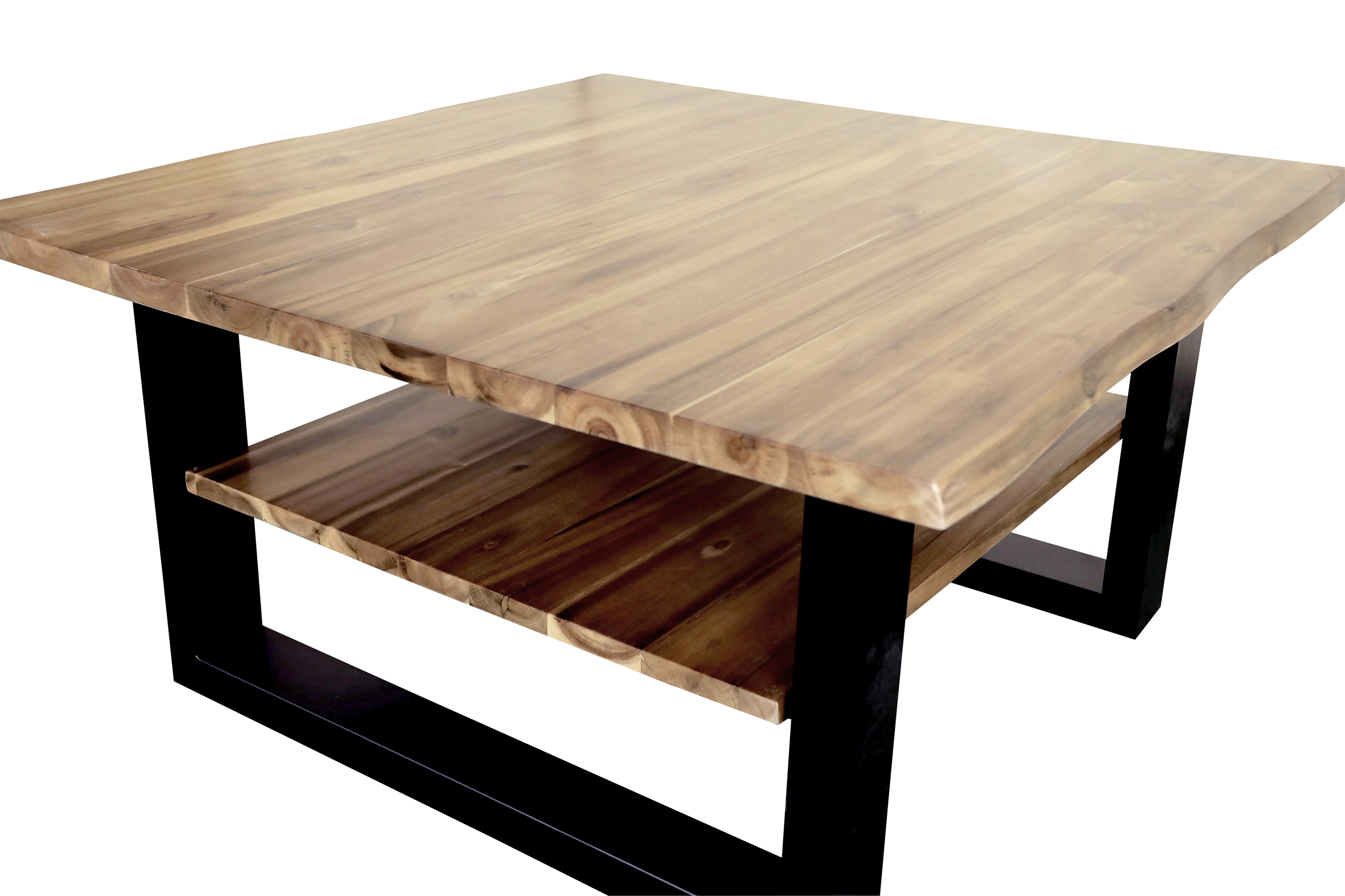 Couchtisch Baumkante 90 x 90 cm Akazie massiv + naturfarben lackiert schwarz PATRICK