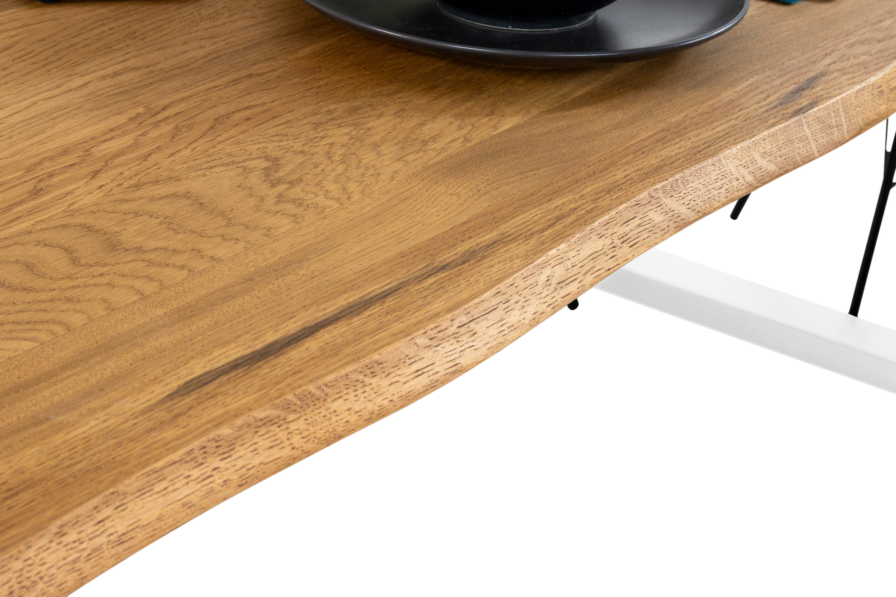Esstisch Baumkante massiv Eiche geölt 200 x 100 cm U-Gestell weiß  SALVADOR