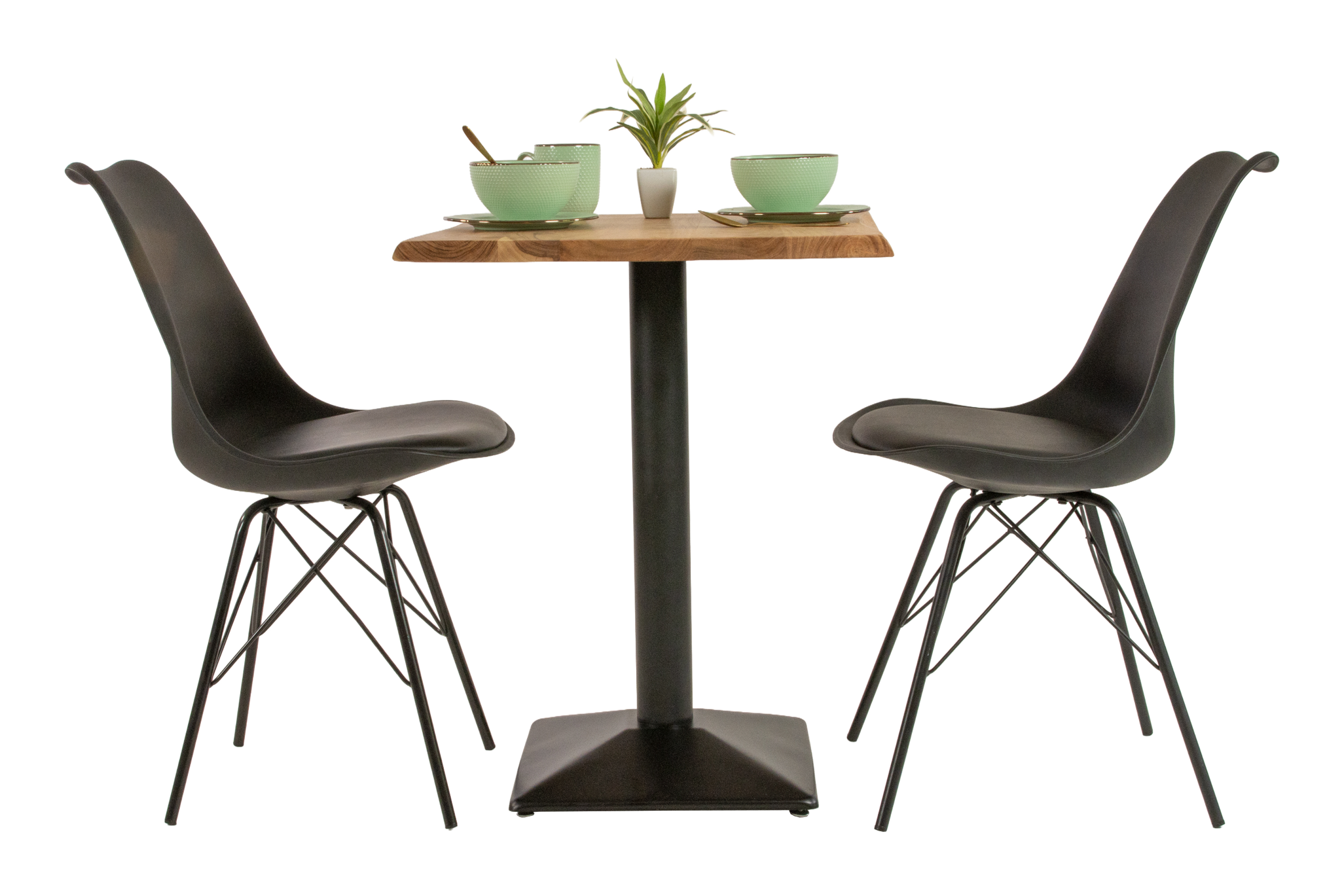 Bistrotisch Baumkante massiv 60 x 60 cm Akazie natur schwarz Säulengestell INES