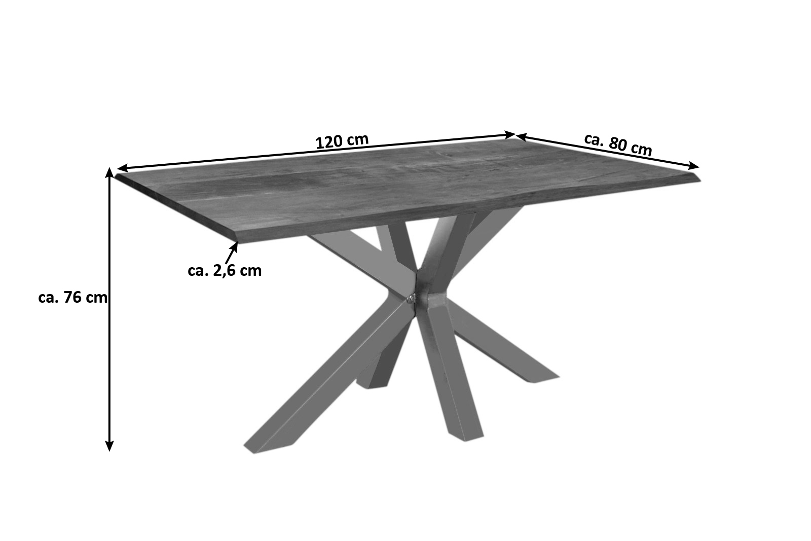 Esstisch Baumkante massiv Akazie nussbaum 120 x 80 silber SPYRO