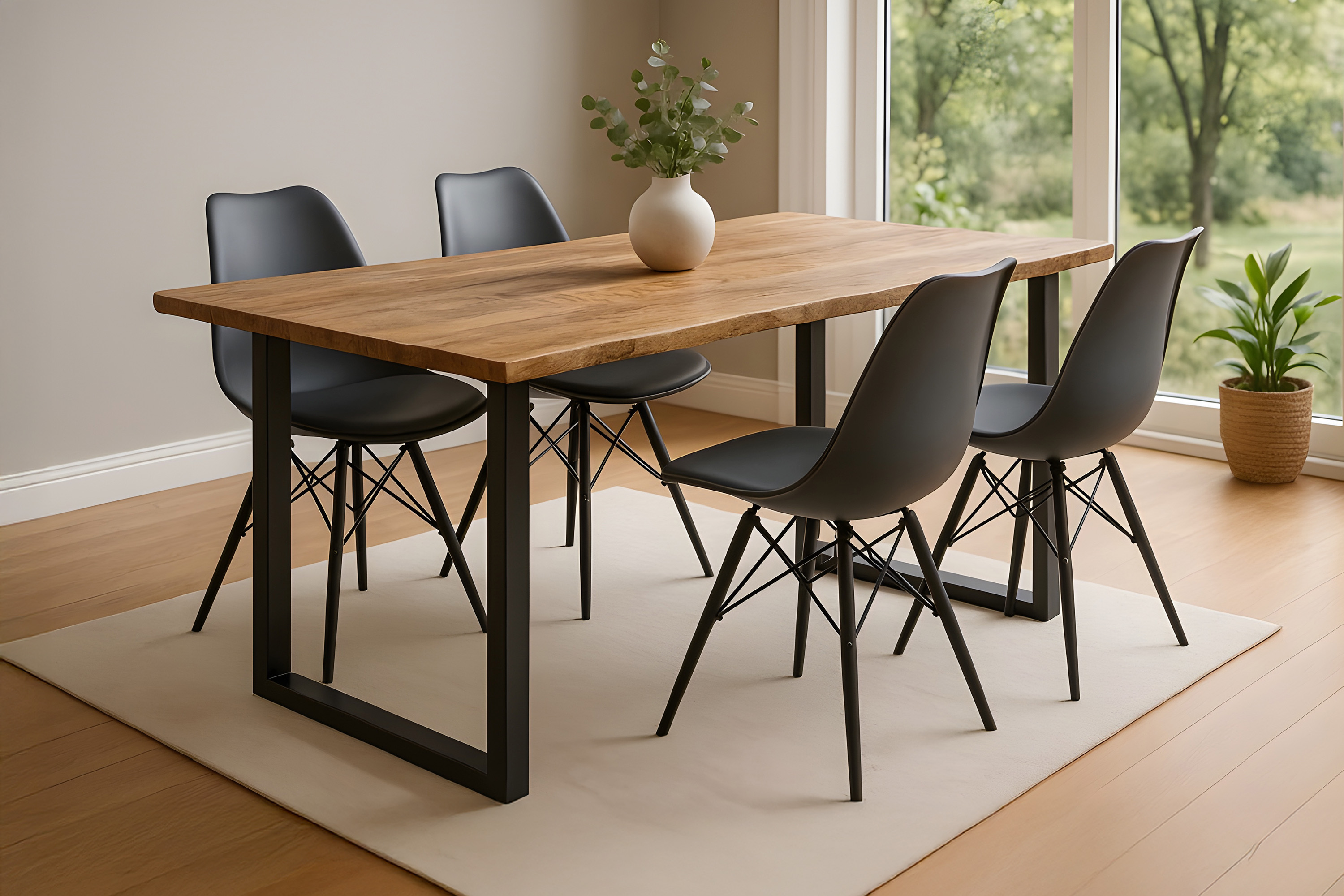 Esstisch Baumkante Massiv Mango rough 180 x 90 schwarz U-Gestell MIRABELLE