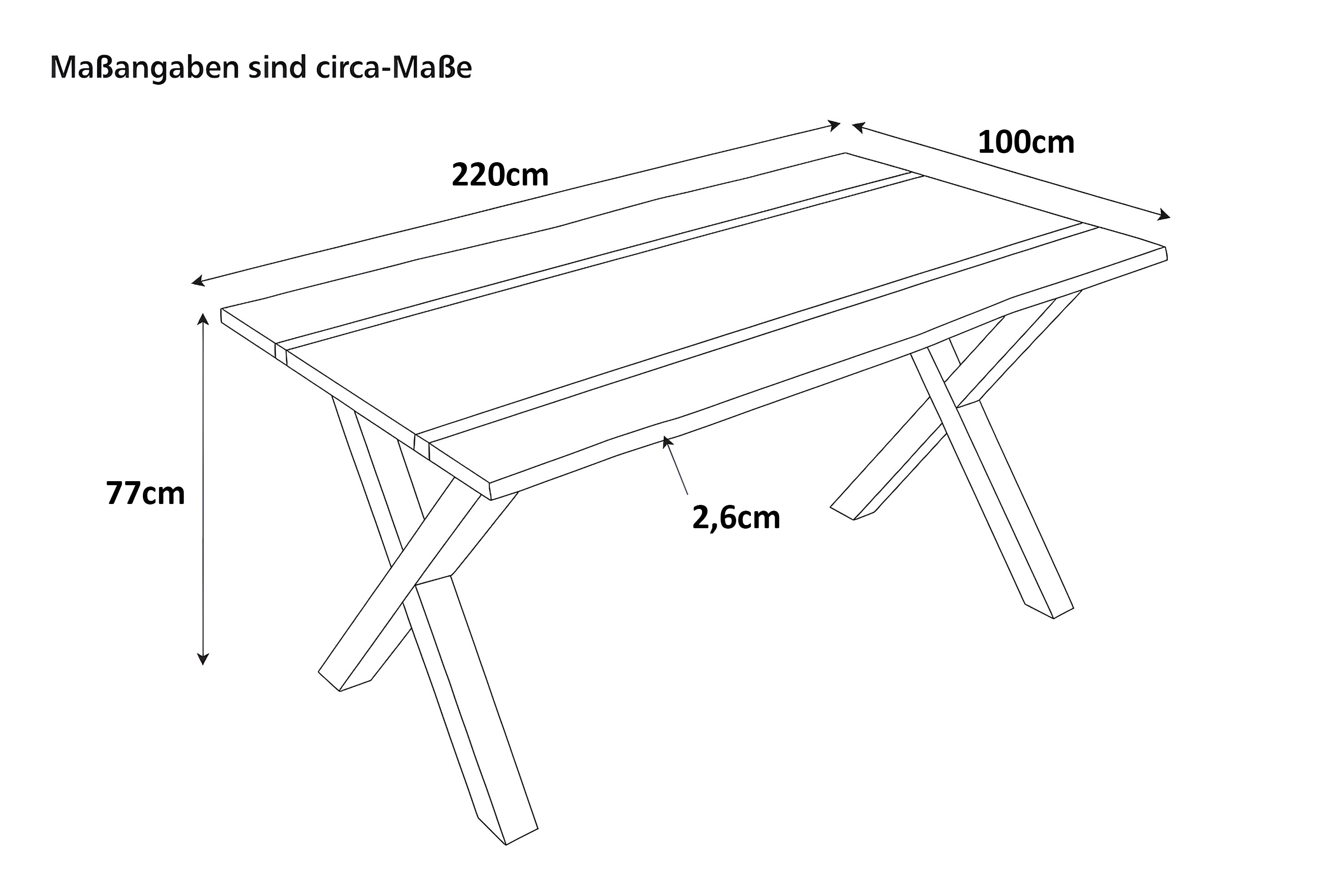 Esstisch 220 x 100 cm Akazie massiv natur mit schwarzen Resin-Adern X-Gestell schwarz PETER