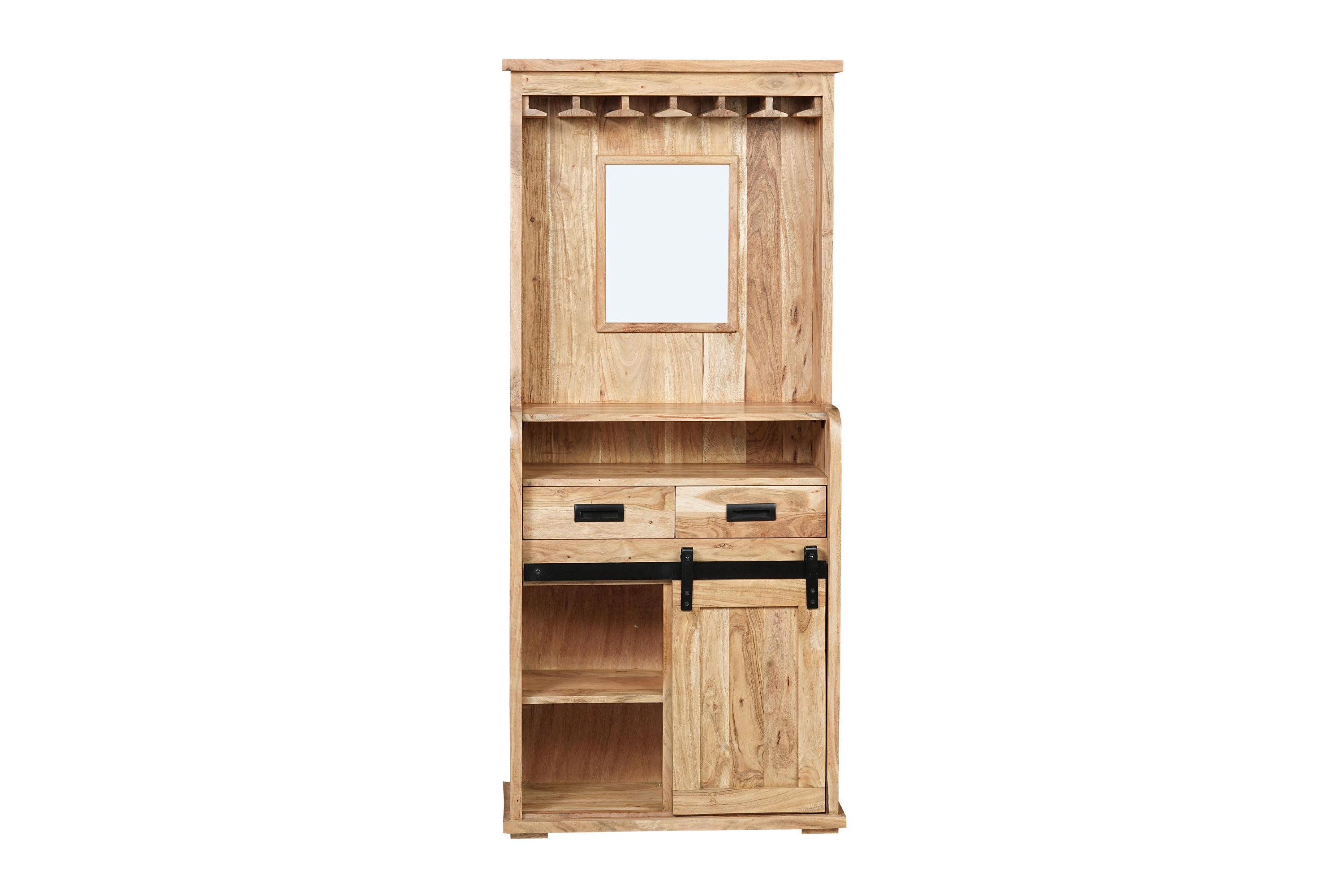Weinschrank 75 x 35 x 170 cm Akazienholz massiv naturfarben ohne Baumkante LIAN 1