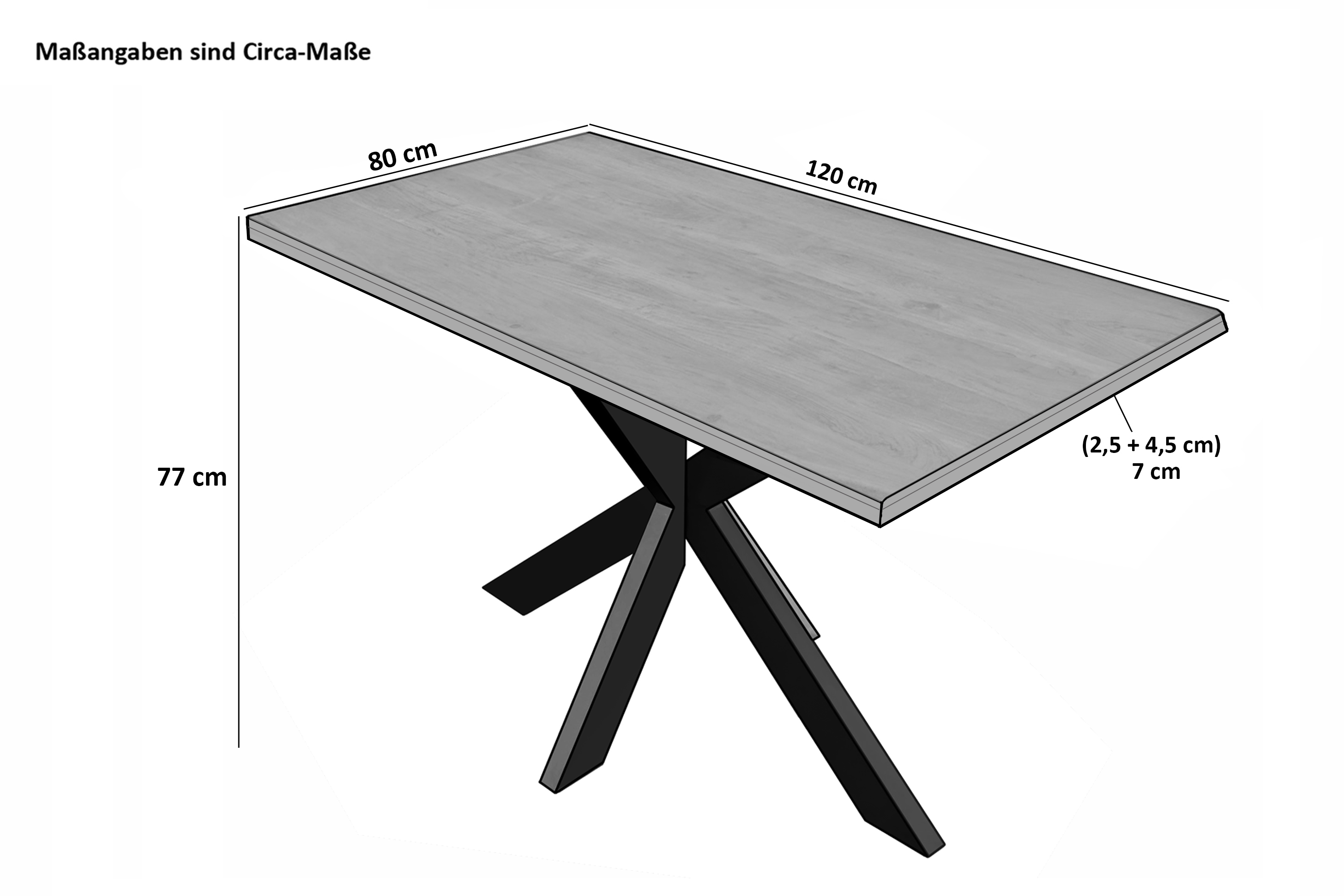 Esstisch Mango Massiv naturfarben 120 x 80 cm gerade Kanten Spider-Gestell schwarz RIO