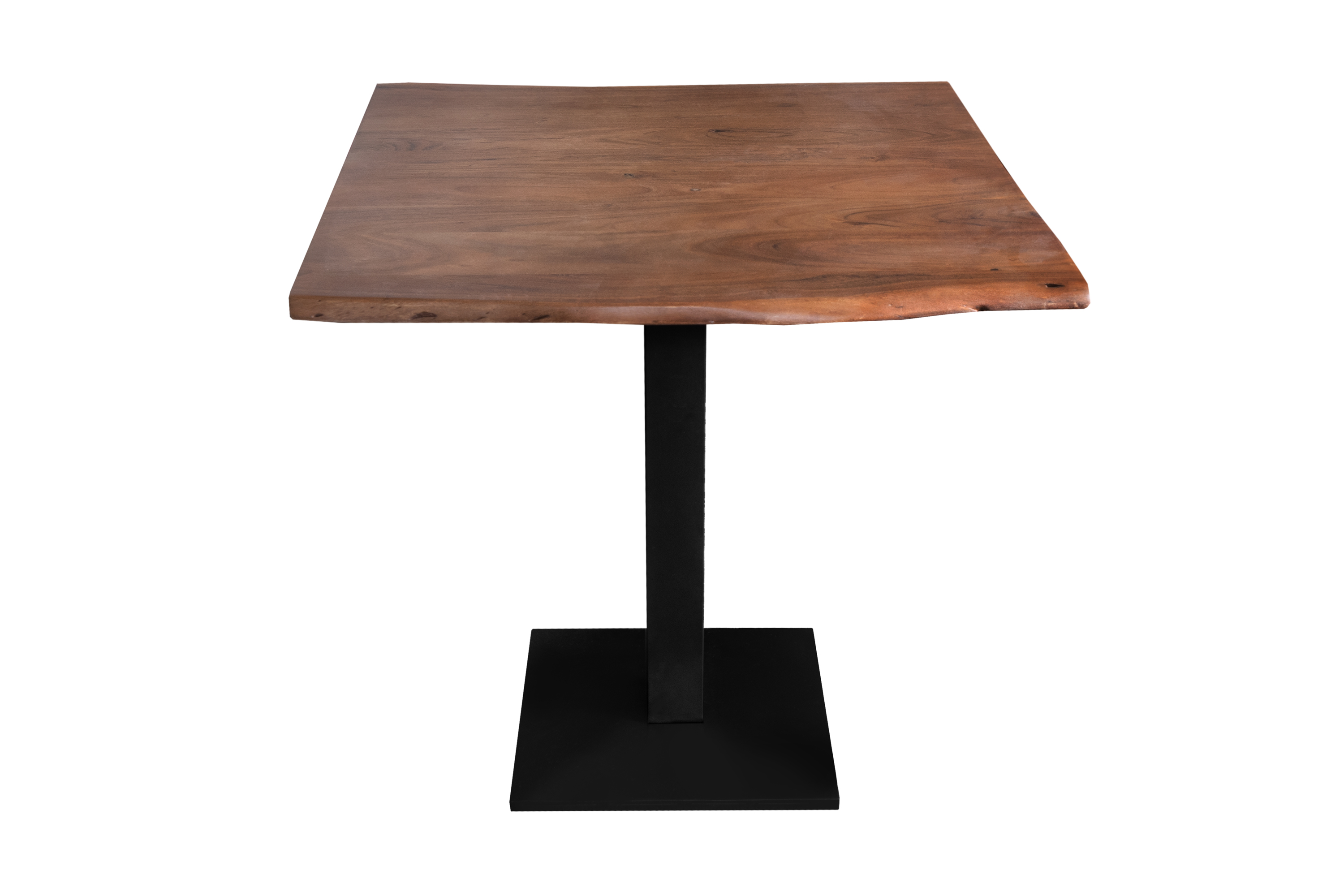 Bistrotisch Baumkante massiv 80 x 80 cm Akazie Nussbaumfarben schwarz Säulengestell Iris