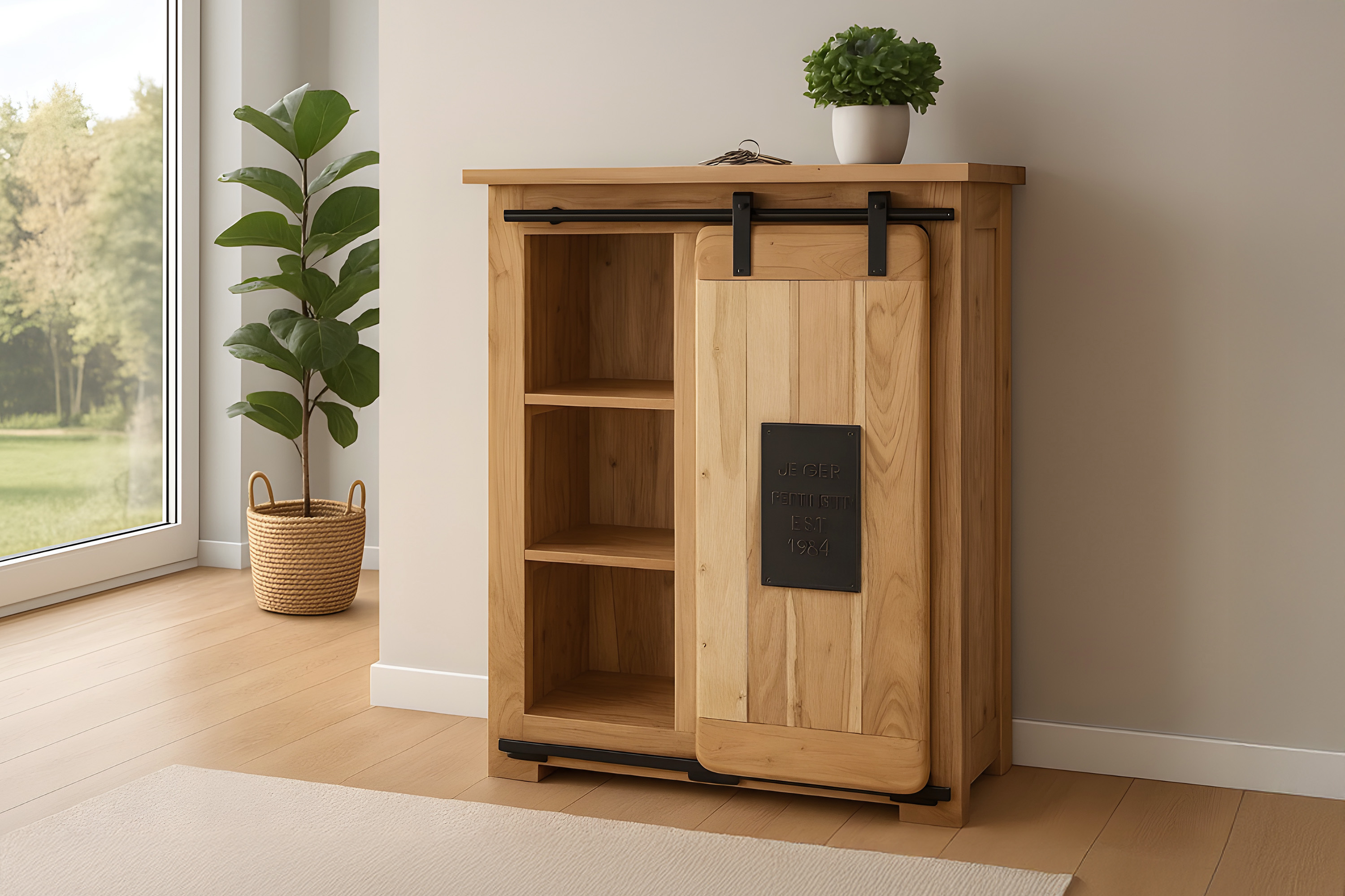 Sideboard Akazie massiv natur mit Holzrolltür 75 x 90 x 36 cm LIBRO