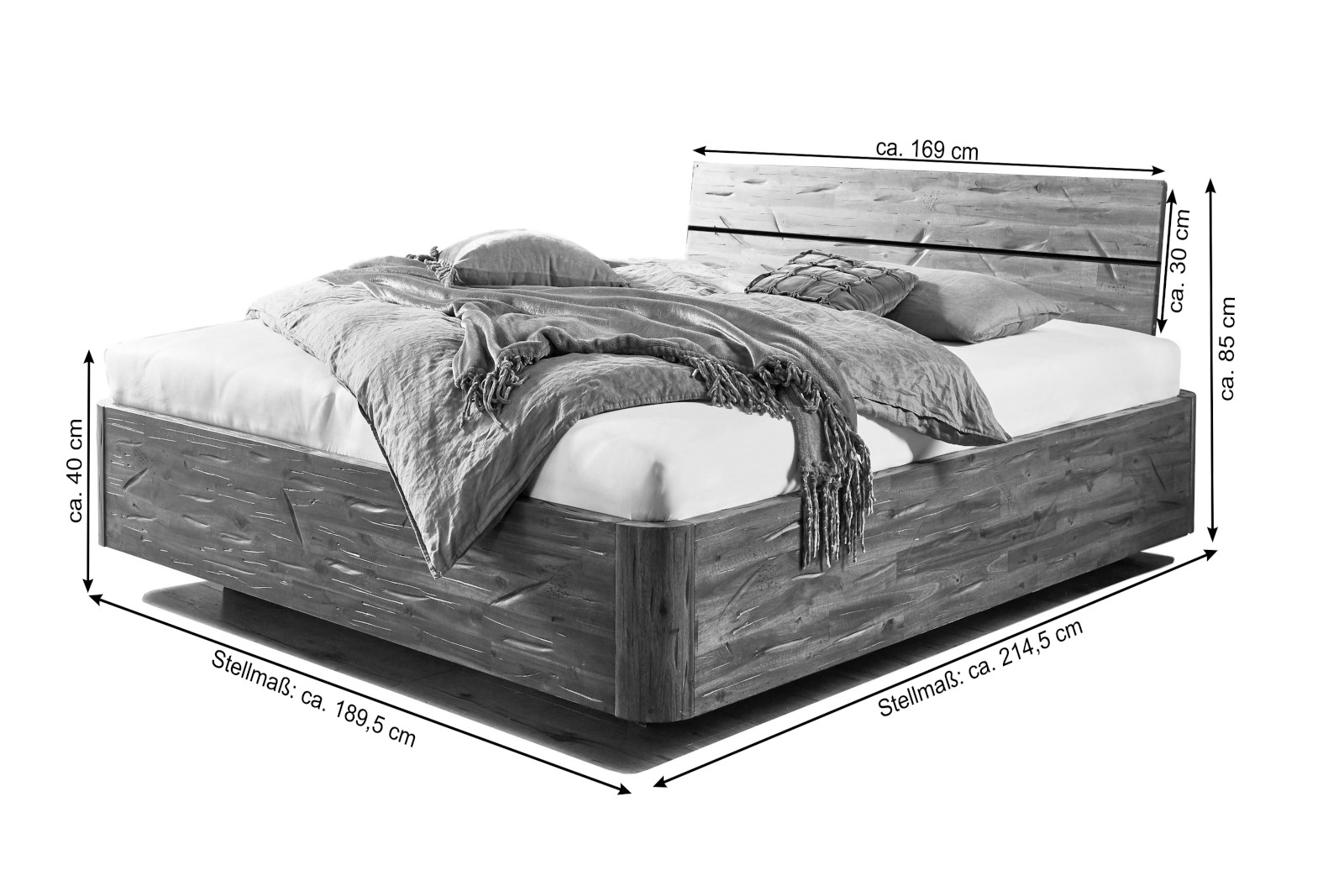  Schwebebett Holzbett Akazienholz 180 x 200 cm geteiltes Kopfteil LANZAROTE