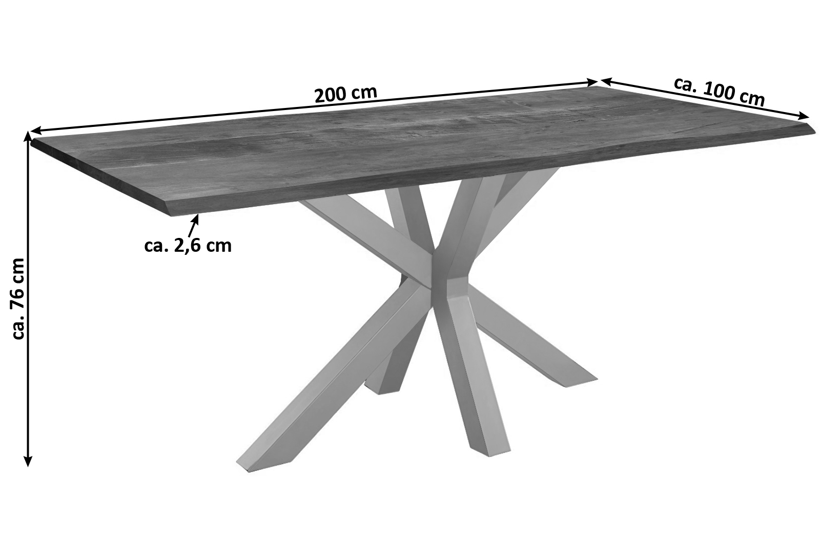 Esstisch Baumkante massiv Akazie nussbaum 200 x 100 silber SPYRO
