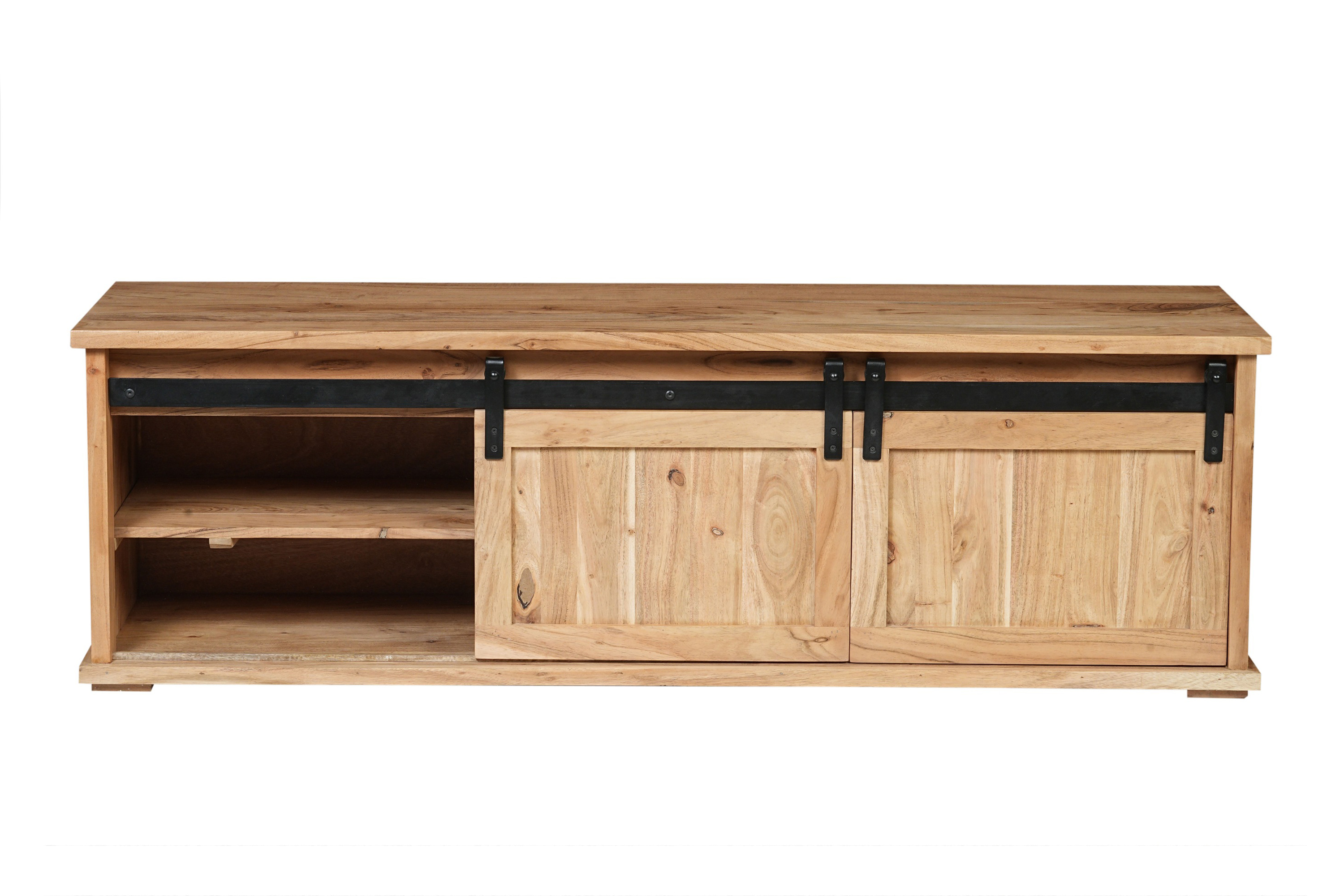 Lowboard 160 x 45 x 50 cm Akazienholz massiv naturfarben ohne Baumkante LIAN 3